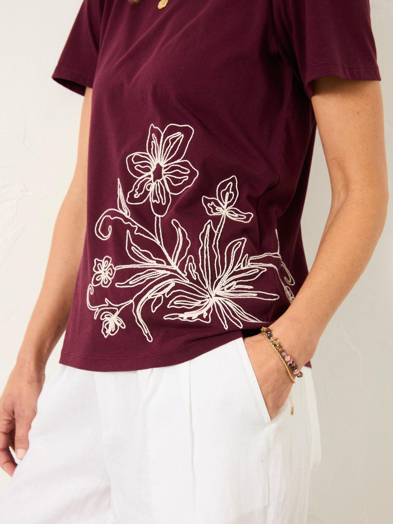  image of fatface-freya-floral-tee-plum-purple