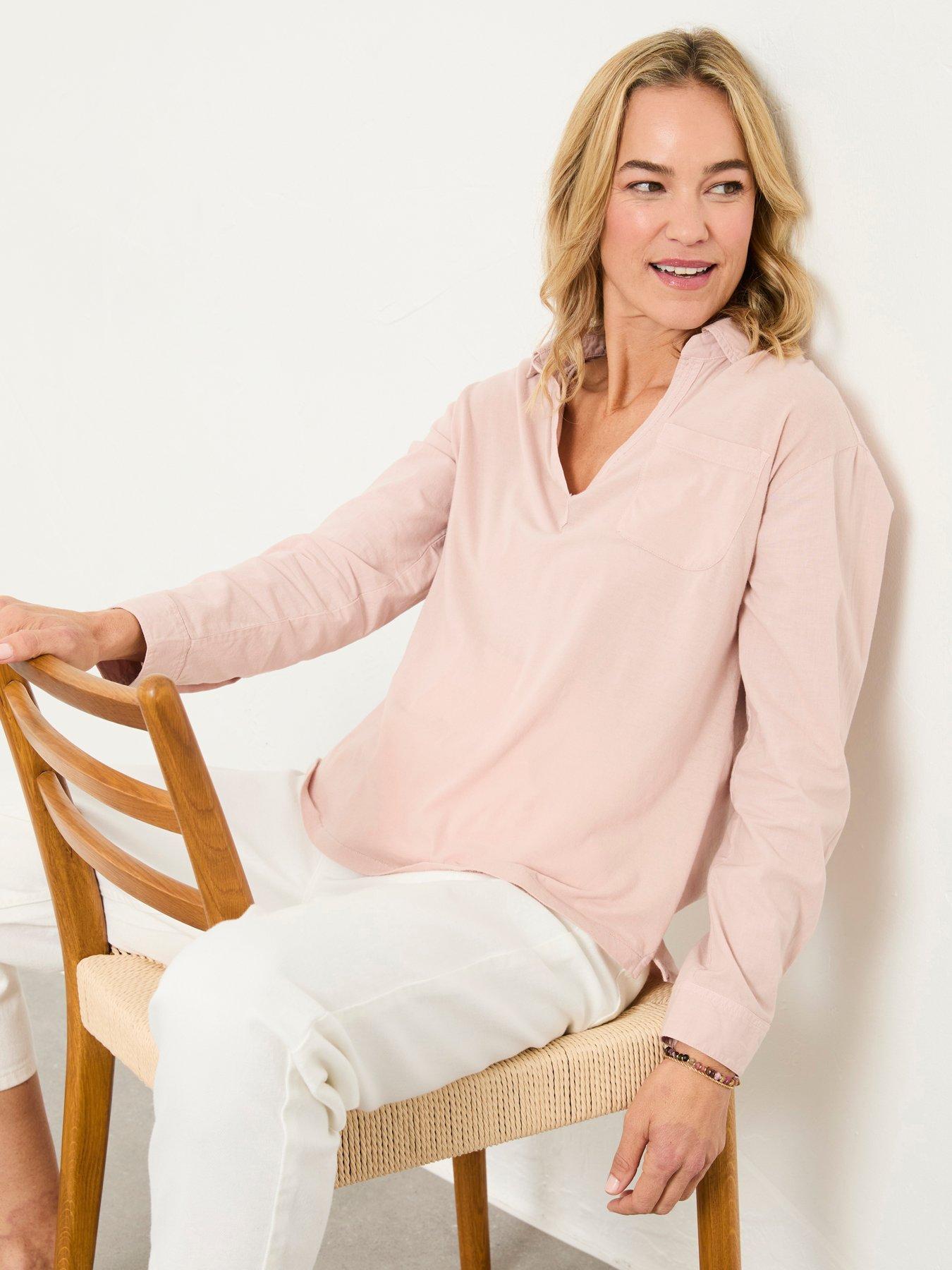 Image 1 of 5 of FatFace Paige Woven Jersey - Mid Pink