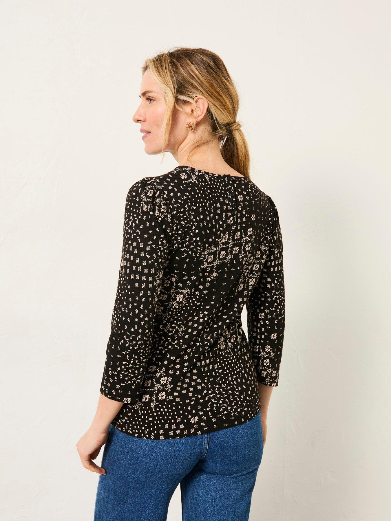  image of fatface-ria-mono-patchwork-top-black