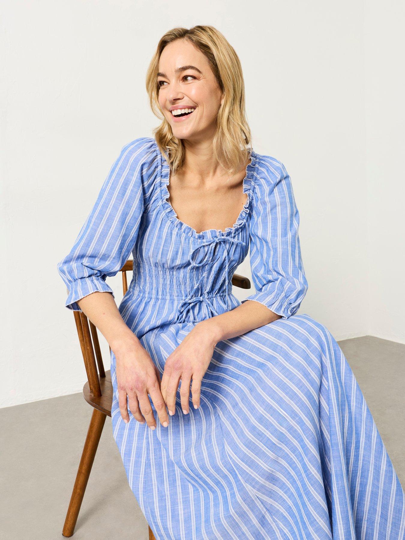  image of fatface-camille-stripe-midi-blue