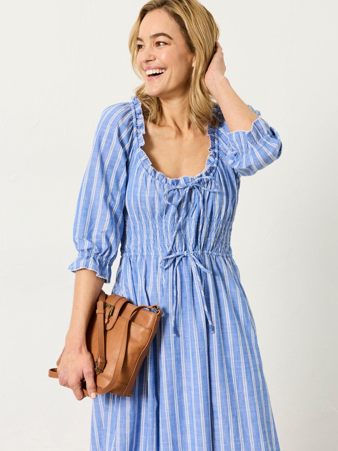  image of fatface-camille-stripe-midi-blue