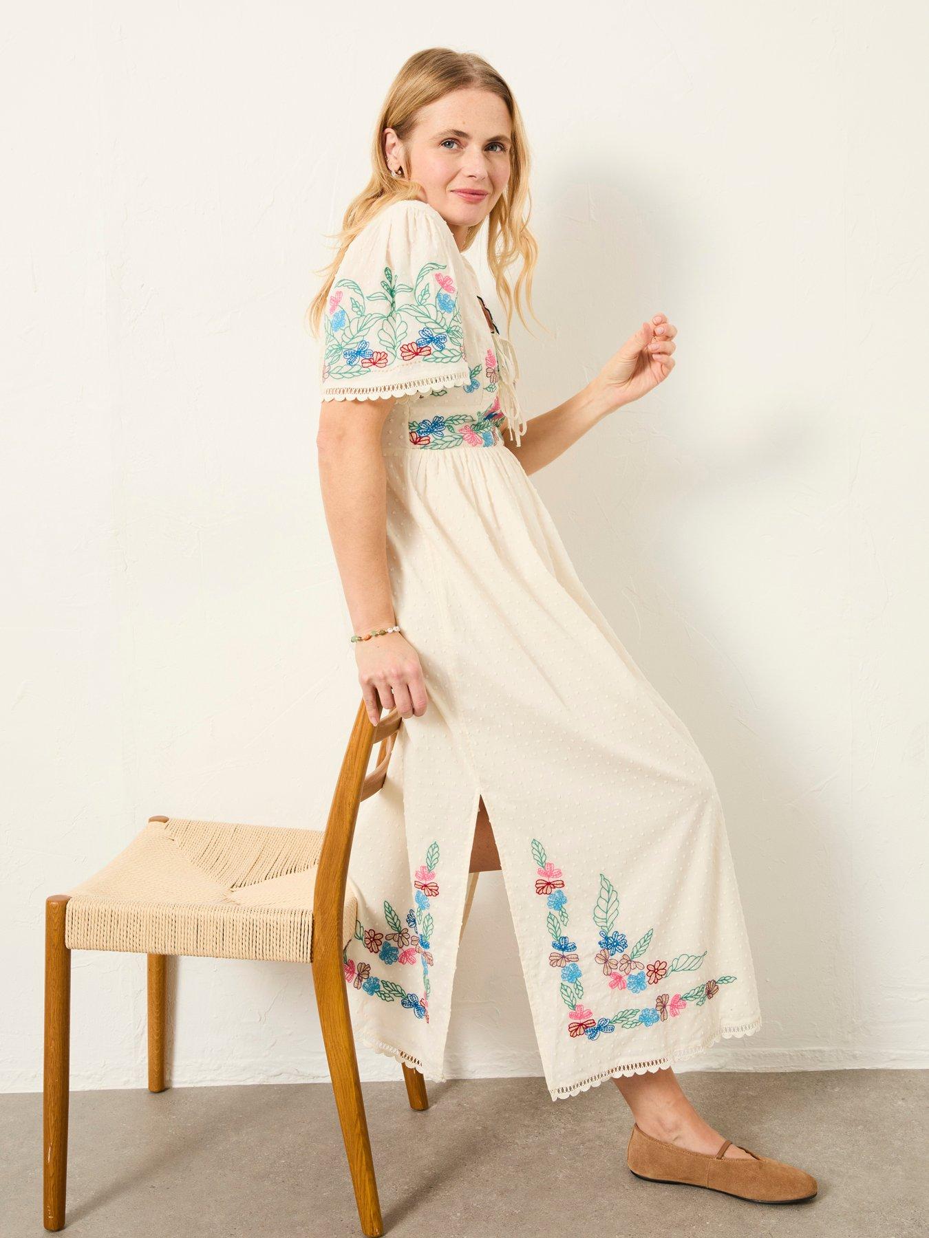 FatFace Lea Embroidered Midi Dress - Ivory