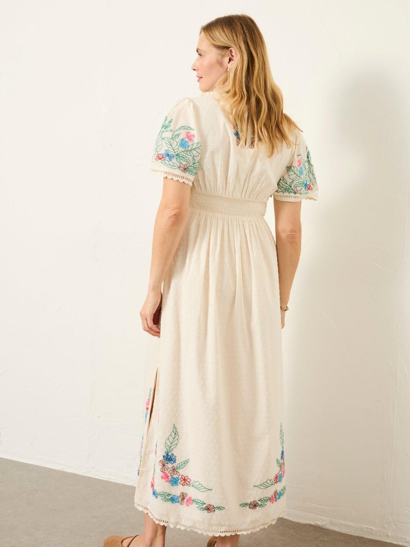 Image 2 of 7 of FatFace Lea Ivory Regular Embroidered Midi Dress