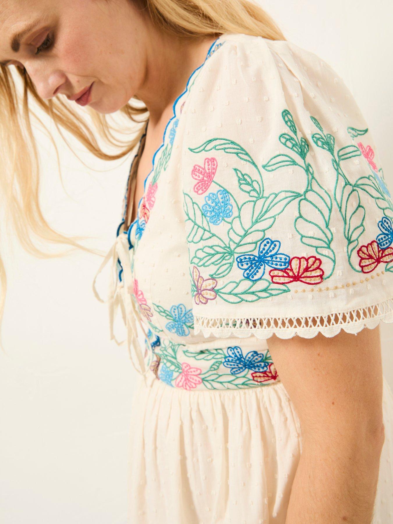 Image 6 of 7 of FatFace Lea Ivory Regular Embroidered Midi Dress