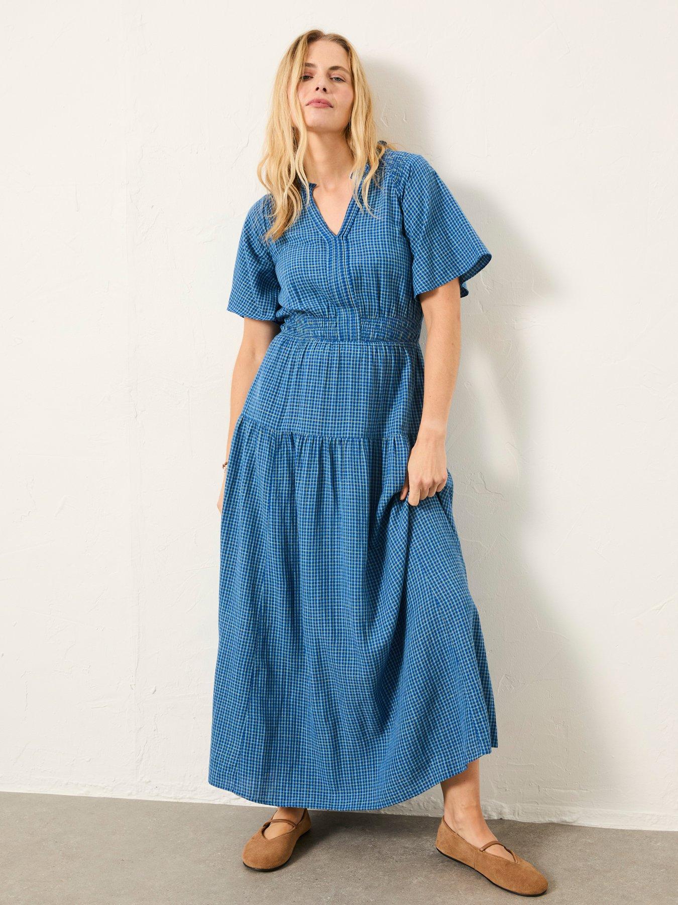 FatFace Rowen Check Midi Dress - Blue