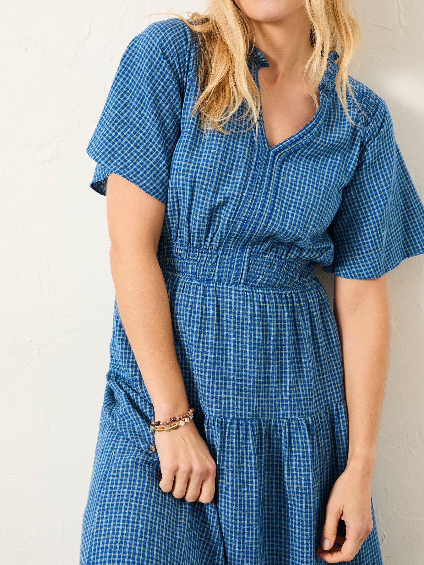  image of fatface-rowen-check-midi-blue