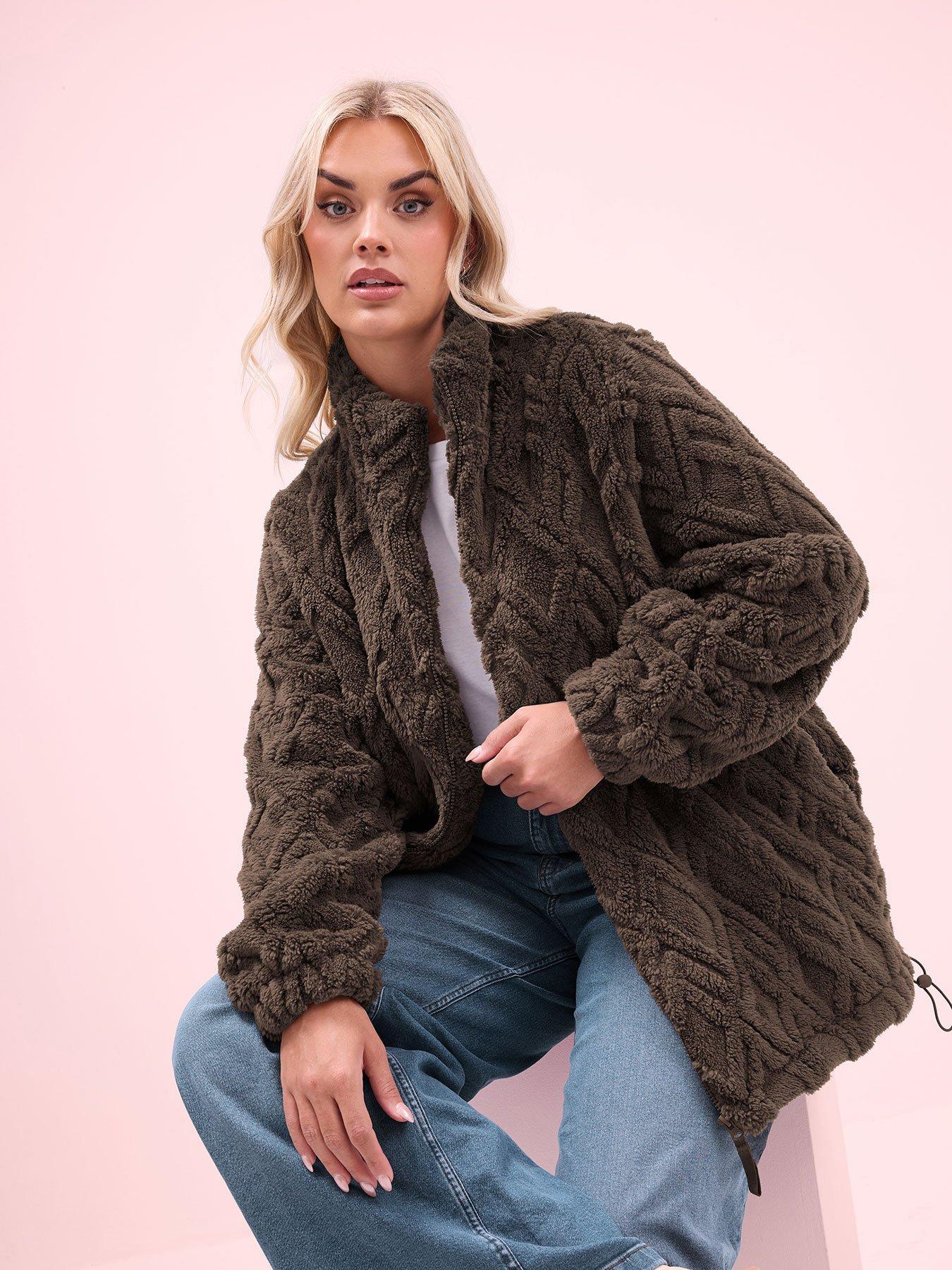 yours-curve-texture-zip-through-fleece-jacket-brown