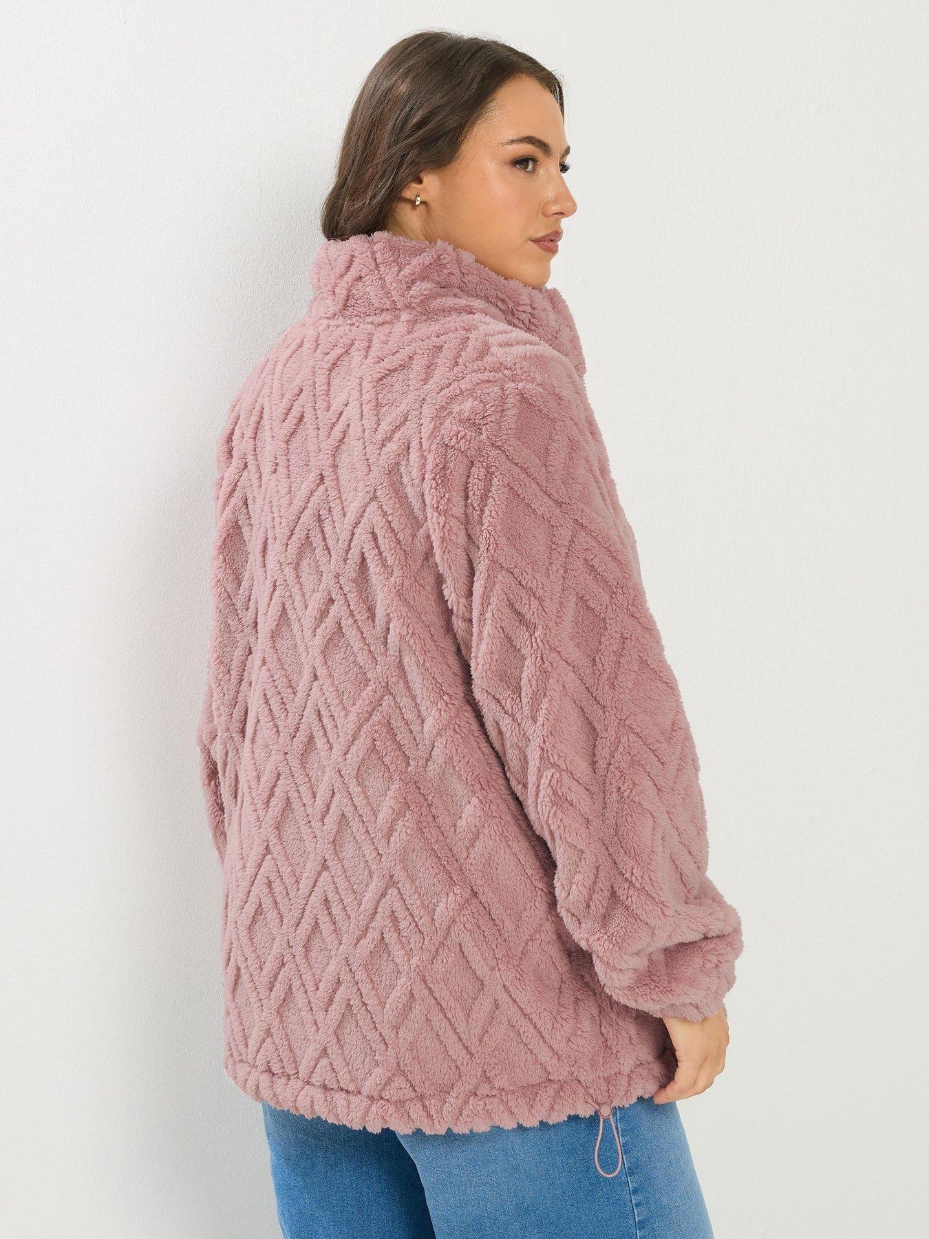Image 2 of 5 of Yours Curve Texture Zip Through Fleece Jacket - Pink