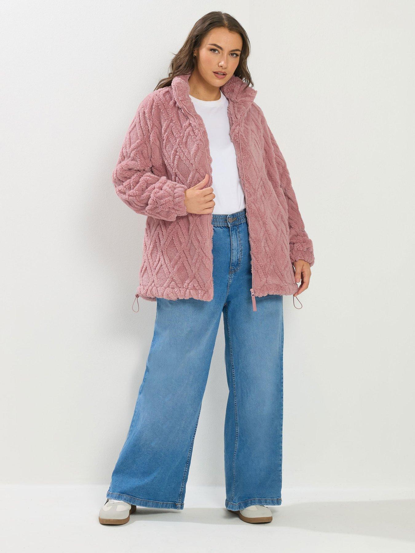 Image 3 of 5 of Yours Curve Texture Zip Through Fleece Jacket - Pink