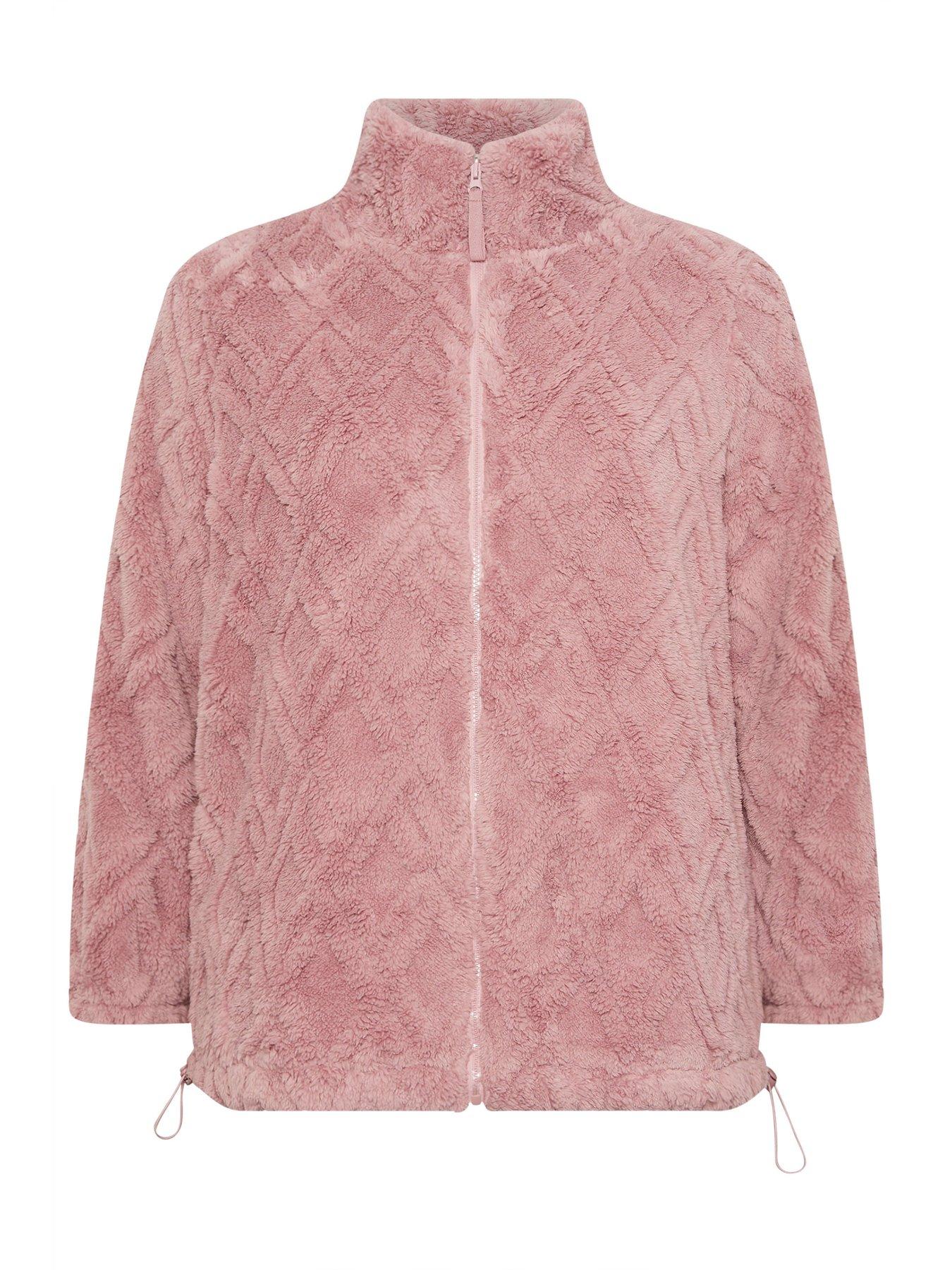 Image 5 of 5 of Yours Curve Texture Zip Through Fleece Jacket - Pink