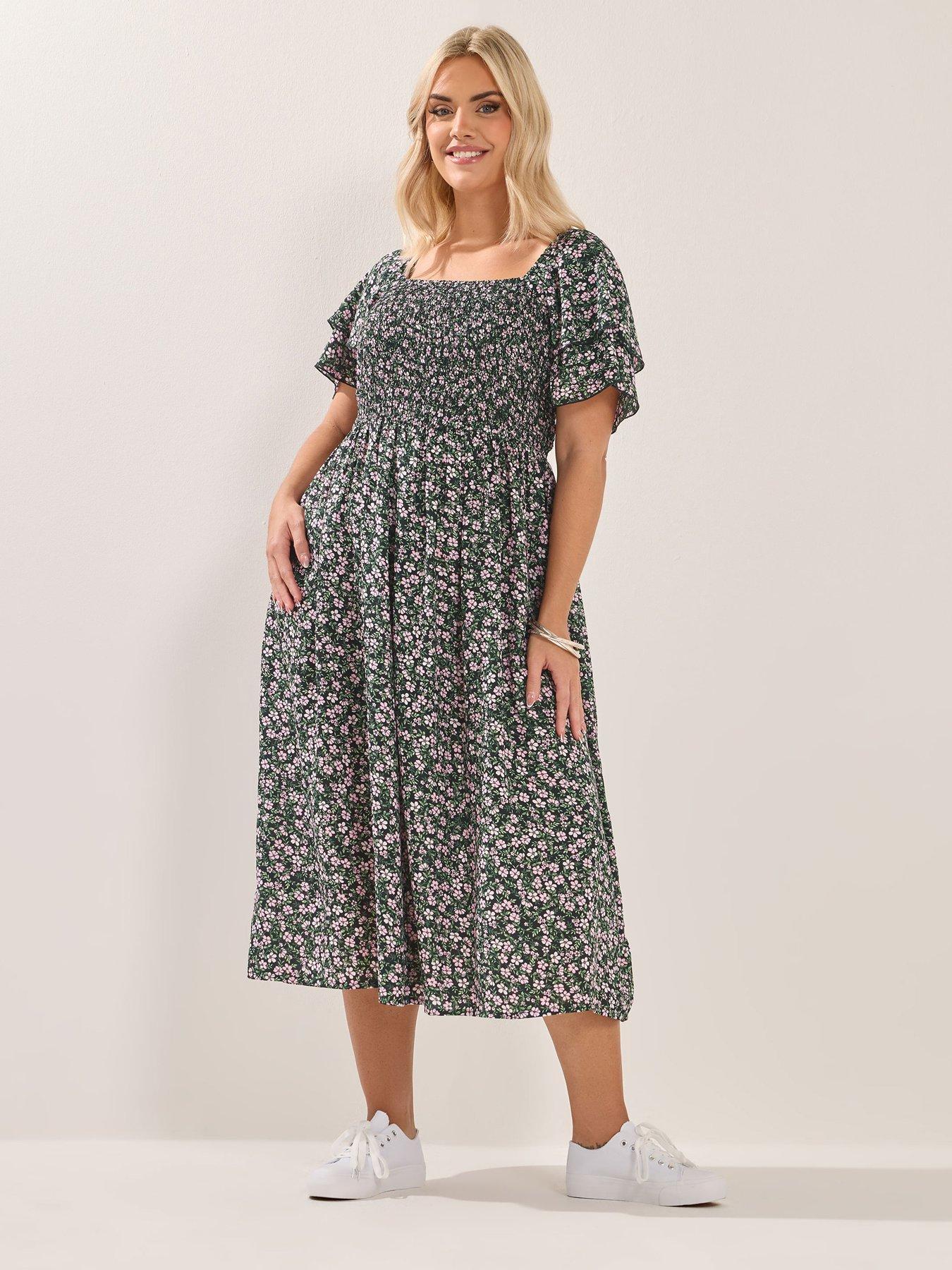 yours-curve-shirred-midaxi-dress
