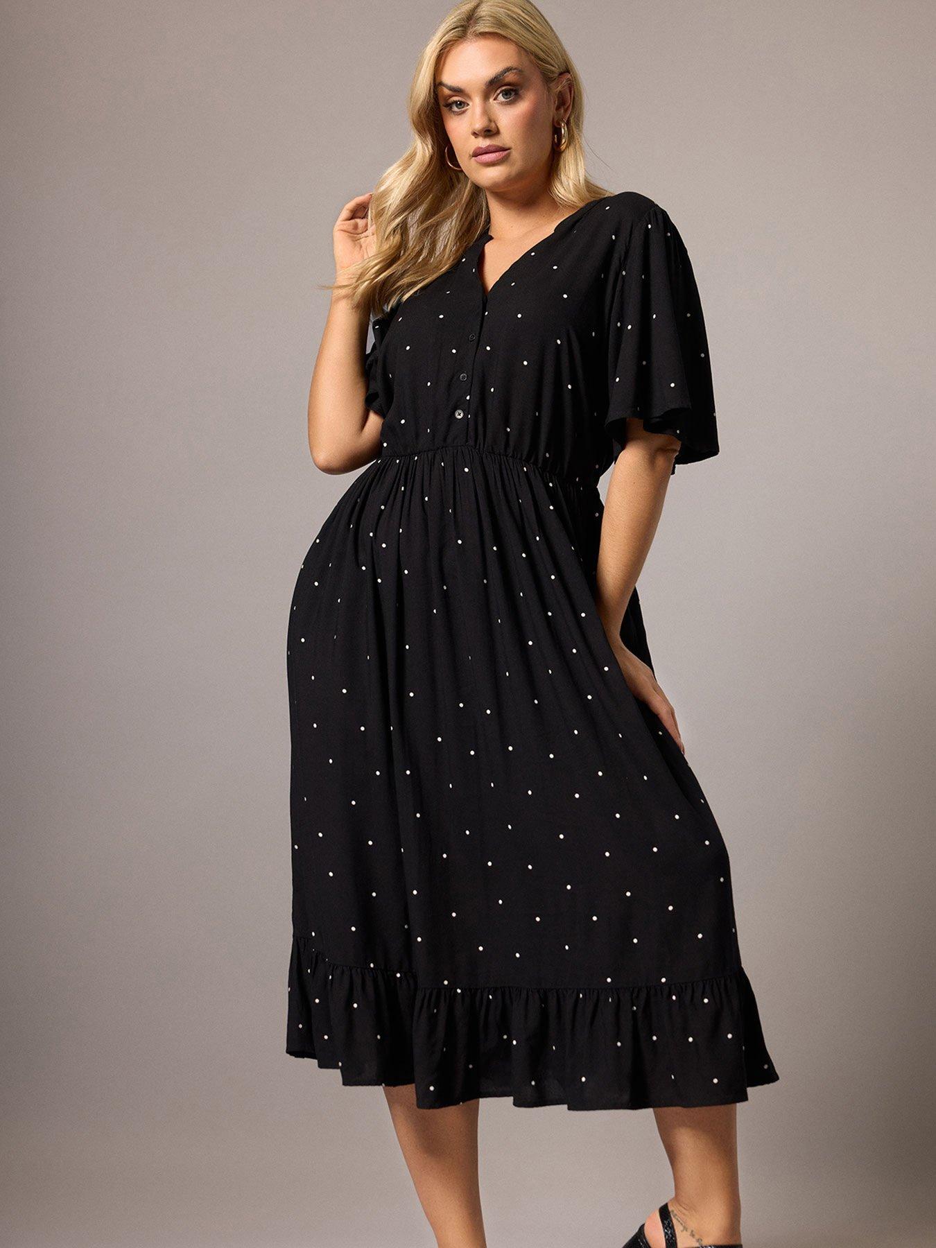 front image of yours-curve-half-placket-spot-dress