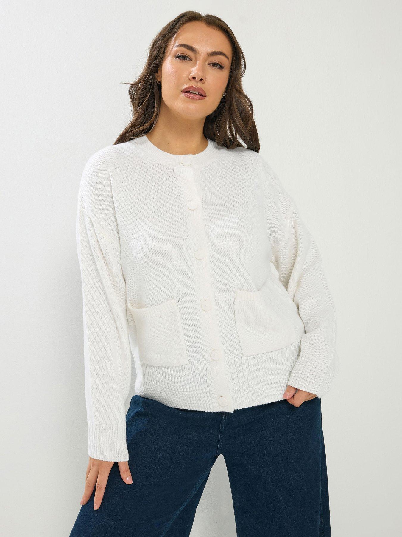Image 1 of 5 of Yours Curve Button Through Bomber Cardigan - Cream