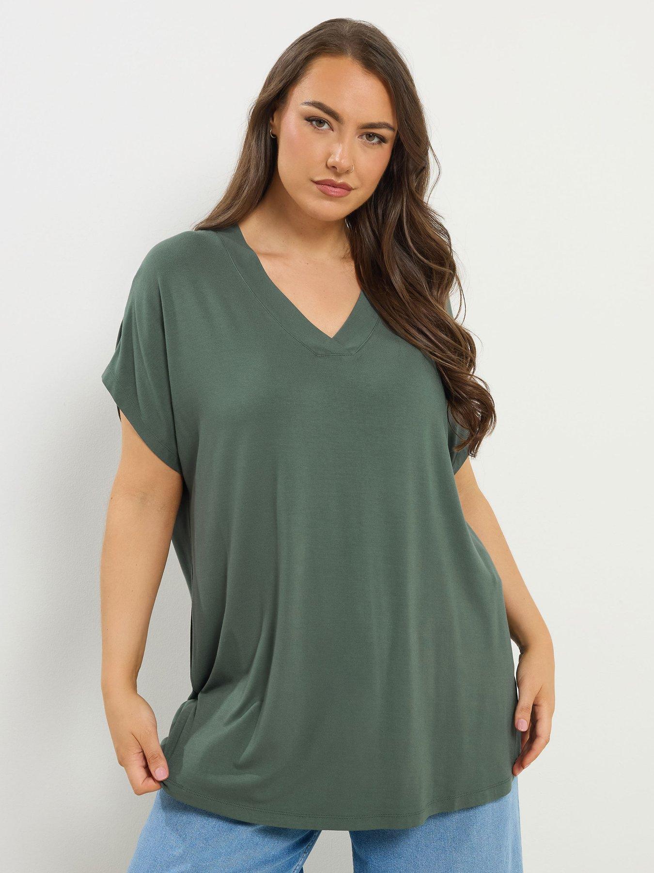 yours-curve-v-neck-grown-on-sleeve-t-shirt-green