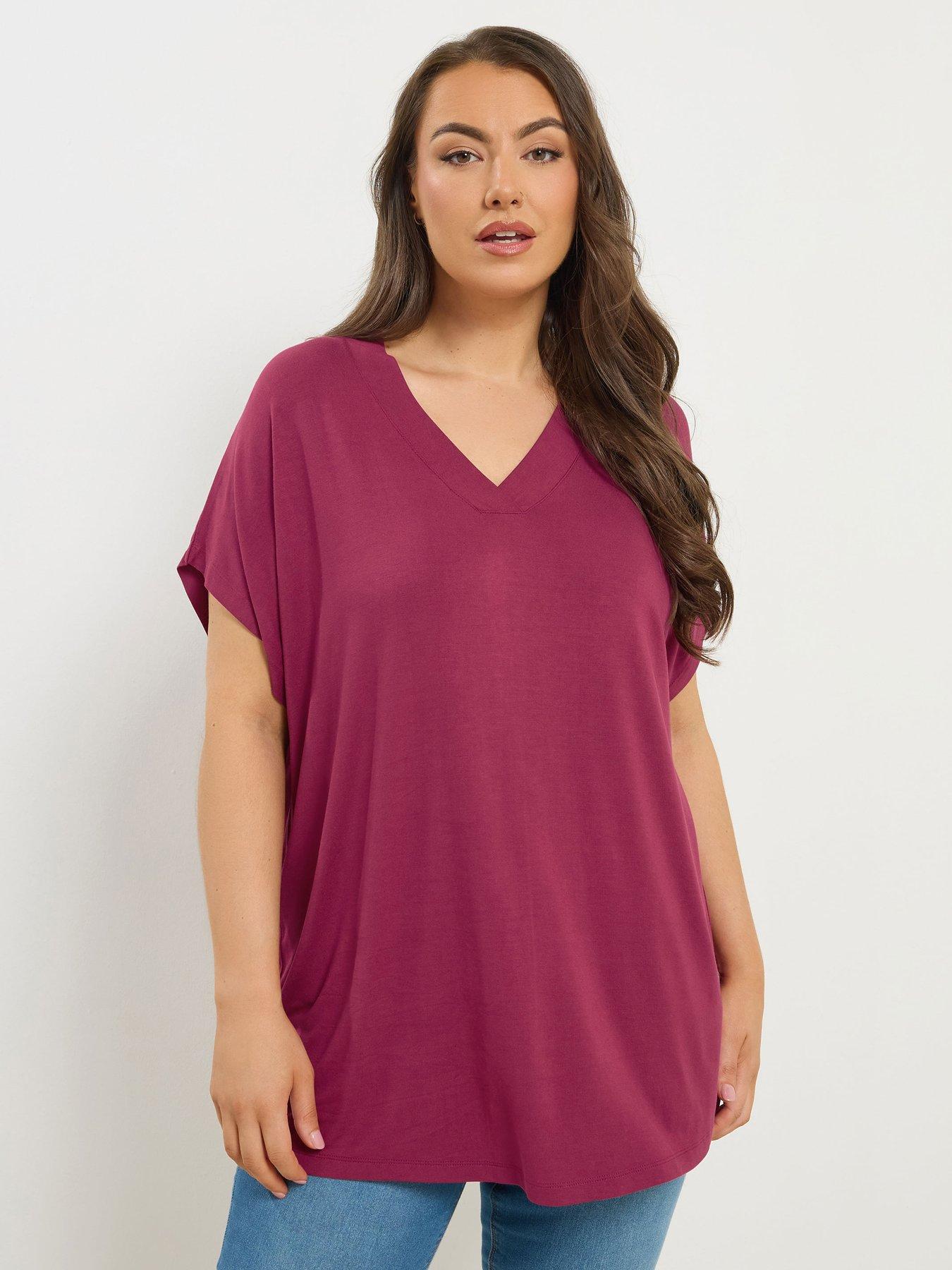 yours-curve-v-neck-grown-on-sleeve-t-shirt-pink