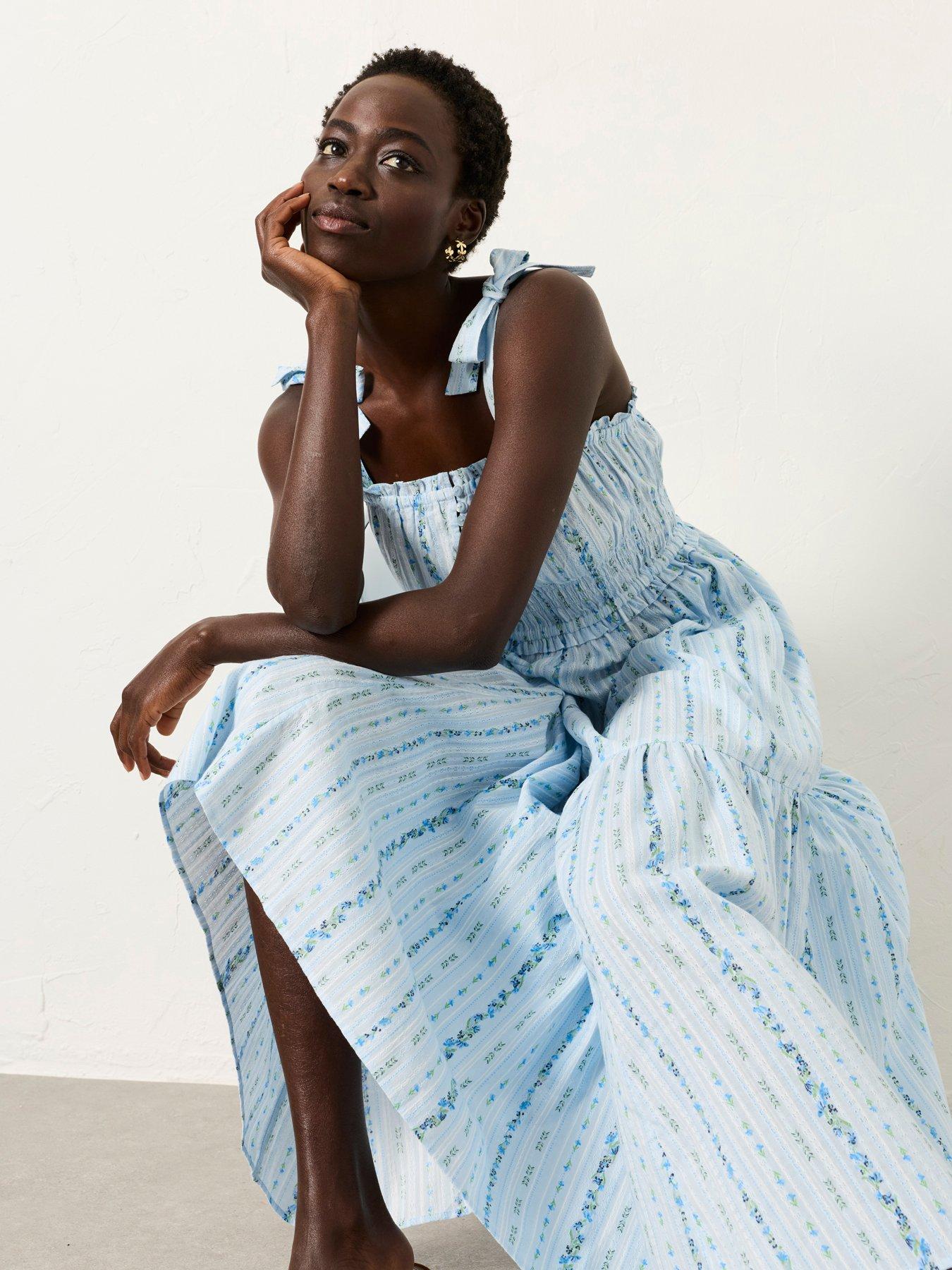 FatFace Martha Stripe Midi Dress - Blue