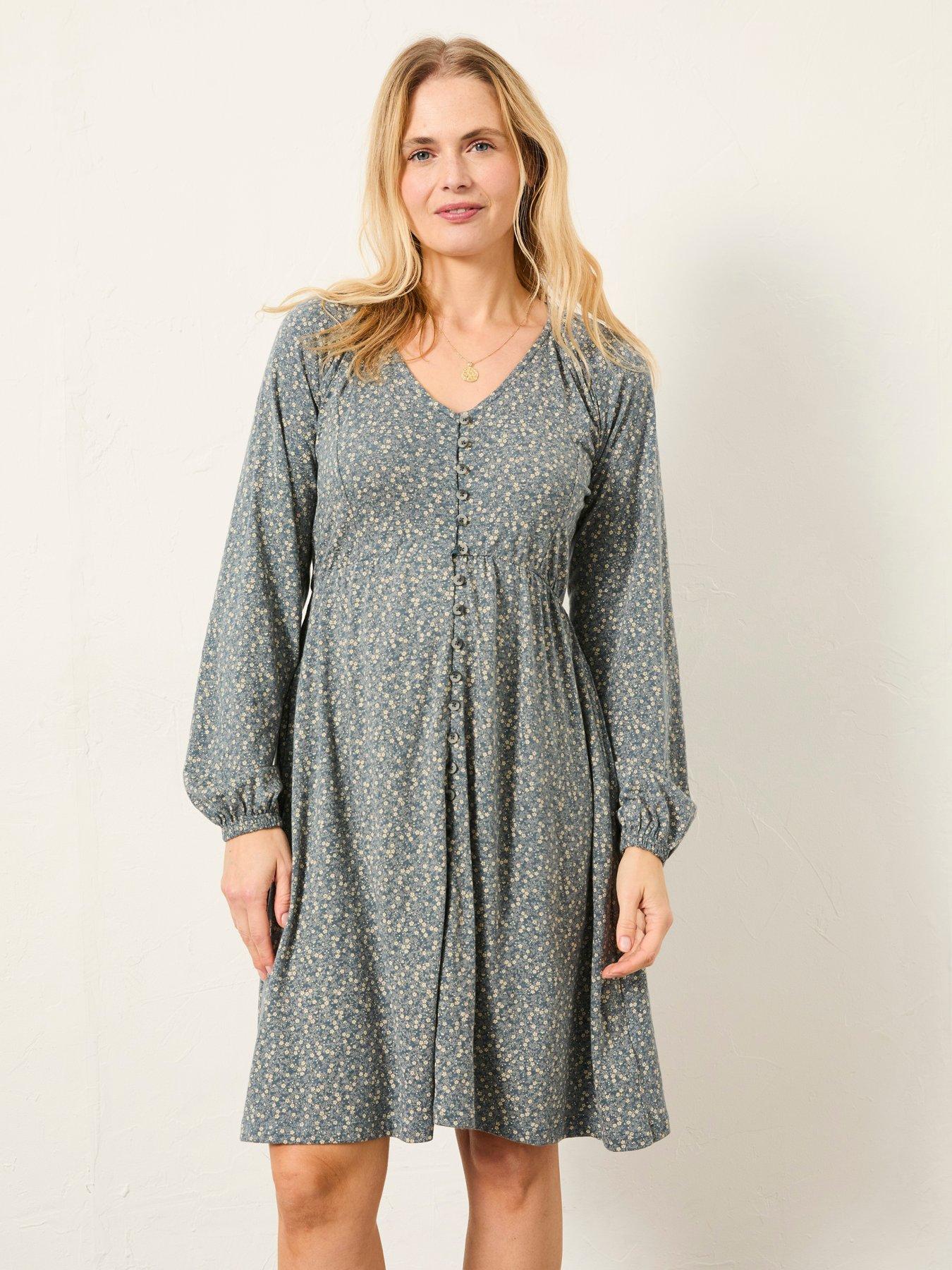  image of fatface-em-ditsy-regular-jersey-dress-blue