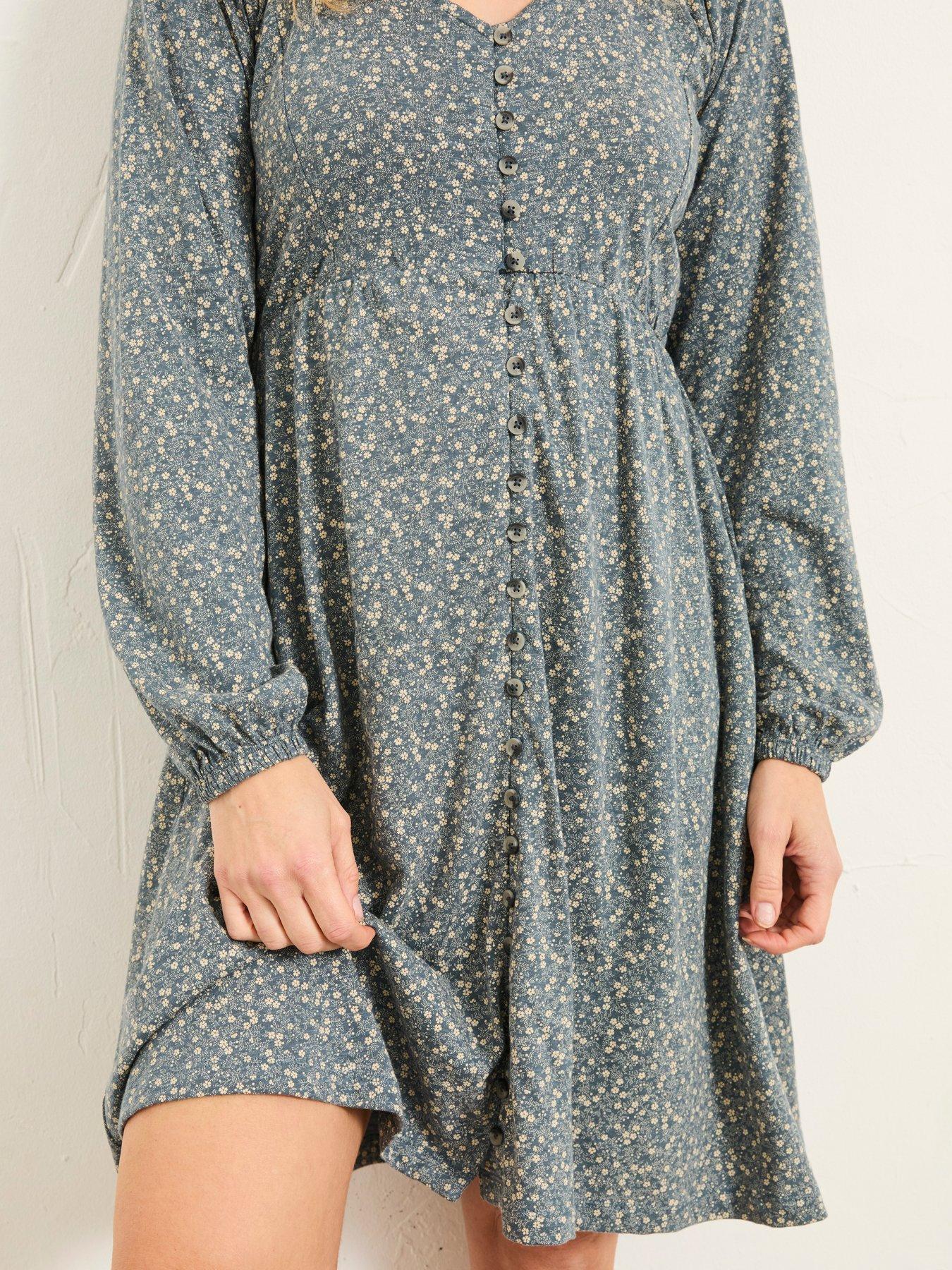  image of fatface-em-ditsy-regular-jersey-dress-blue