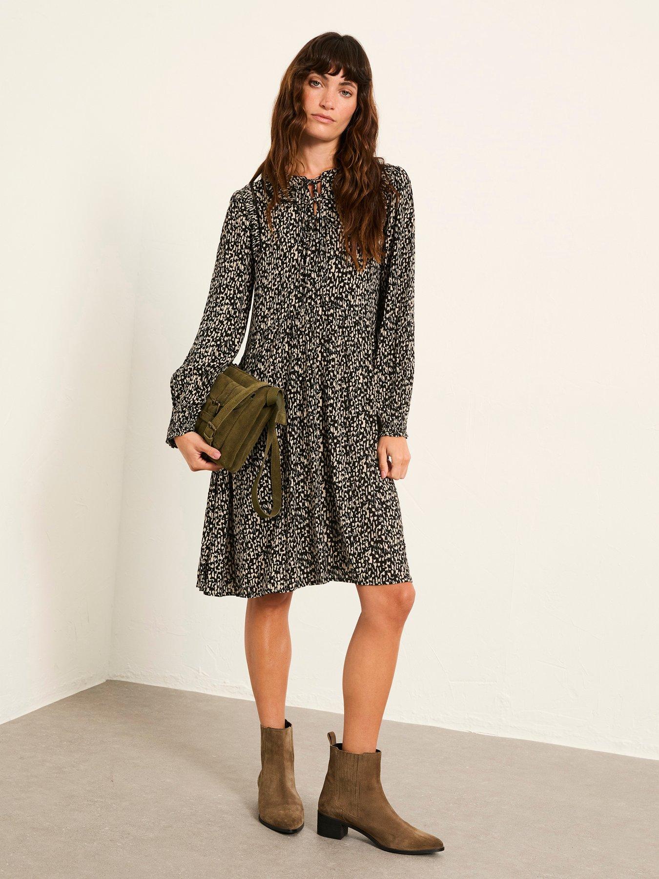  image of fatface-inez-mono-texture-dress-black