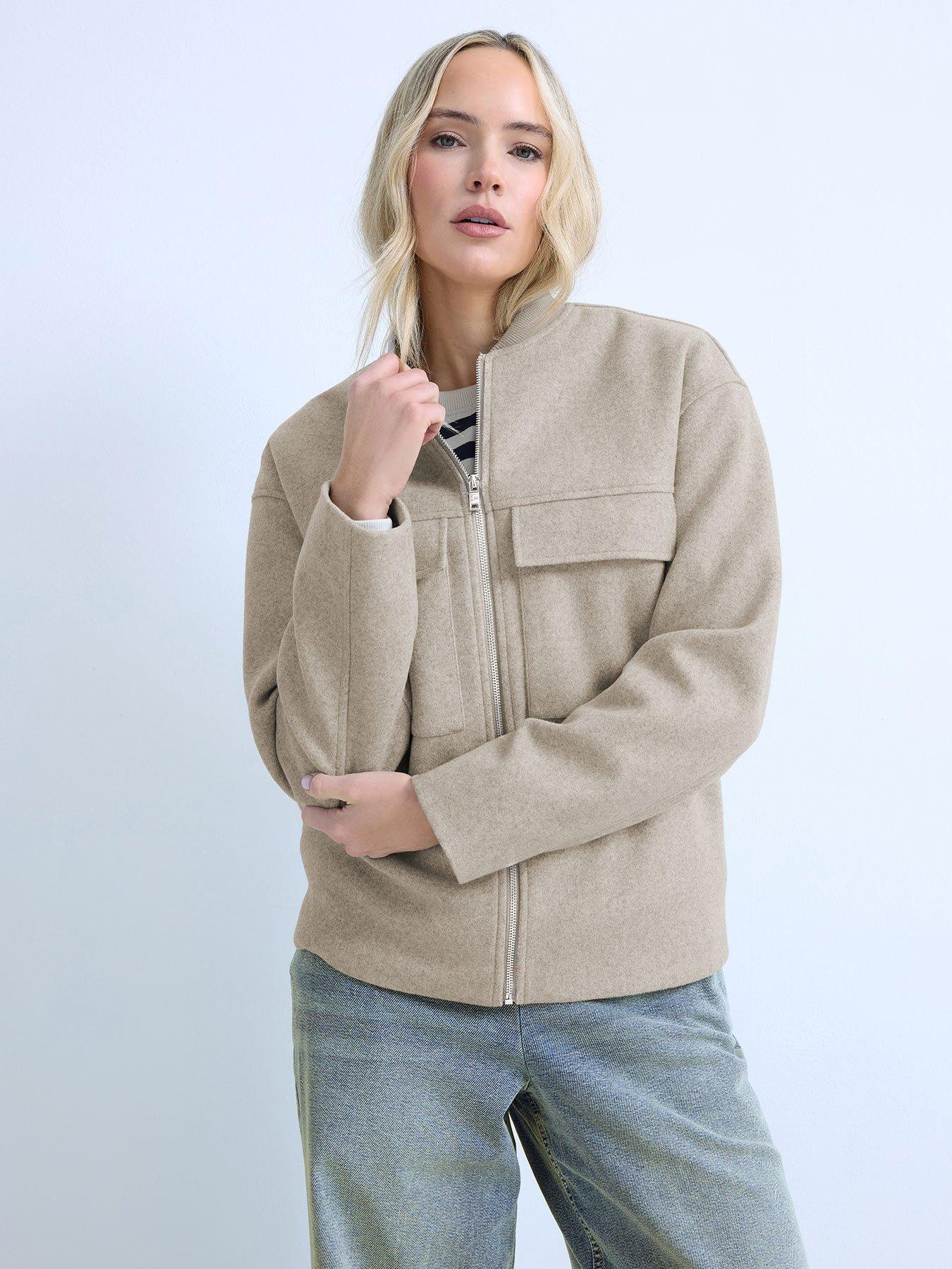  image of long-tall-sally-cosy-brushed-bomber-jacket-cream