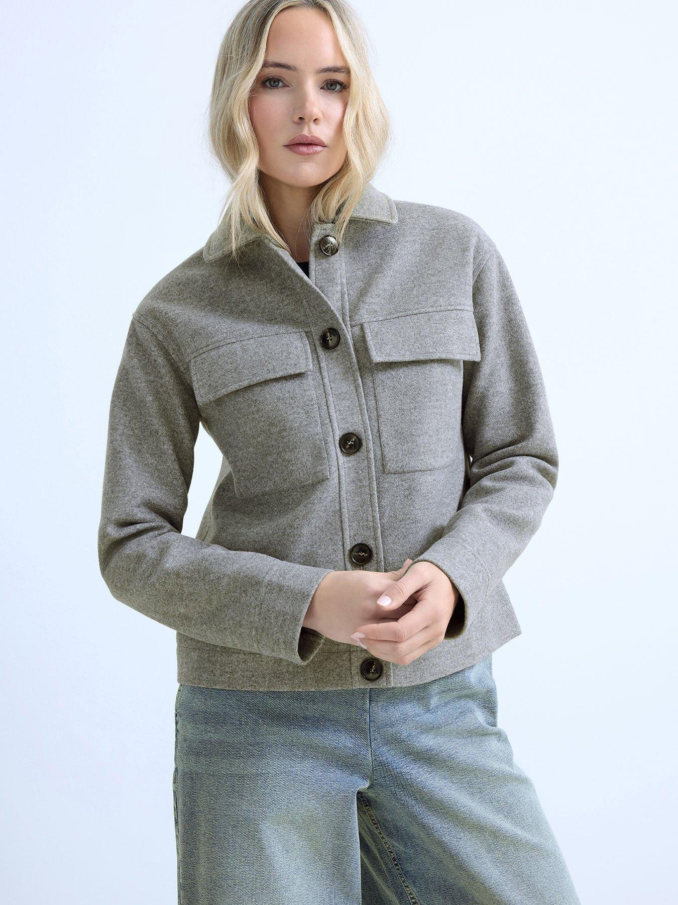 Long Tall Sally Tall Faux Wool Trucker Jacket - Grey