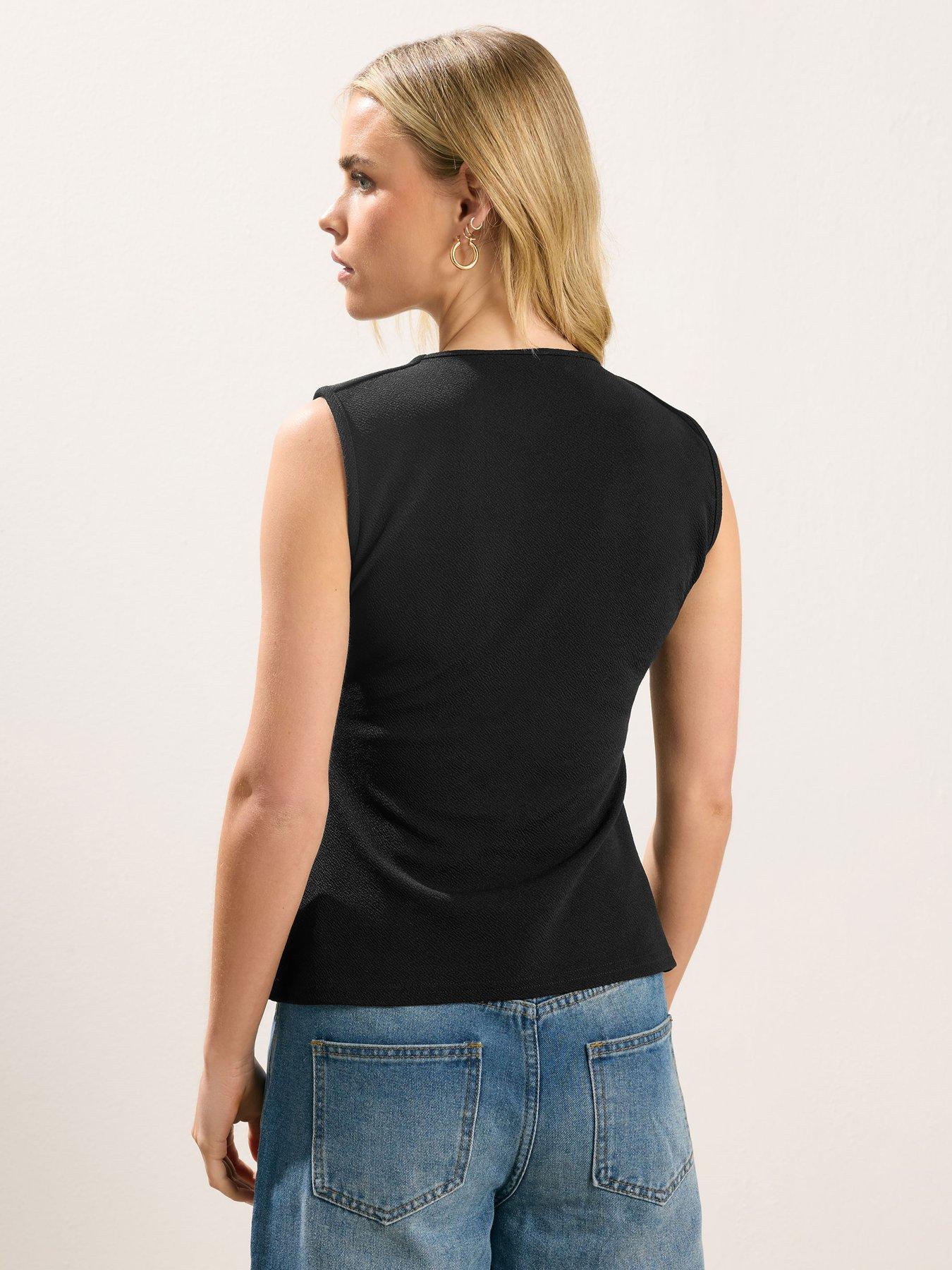  image of pixiegirl-petite-button-sleeveless-top-black