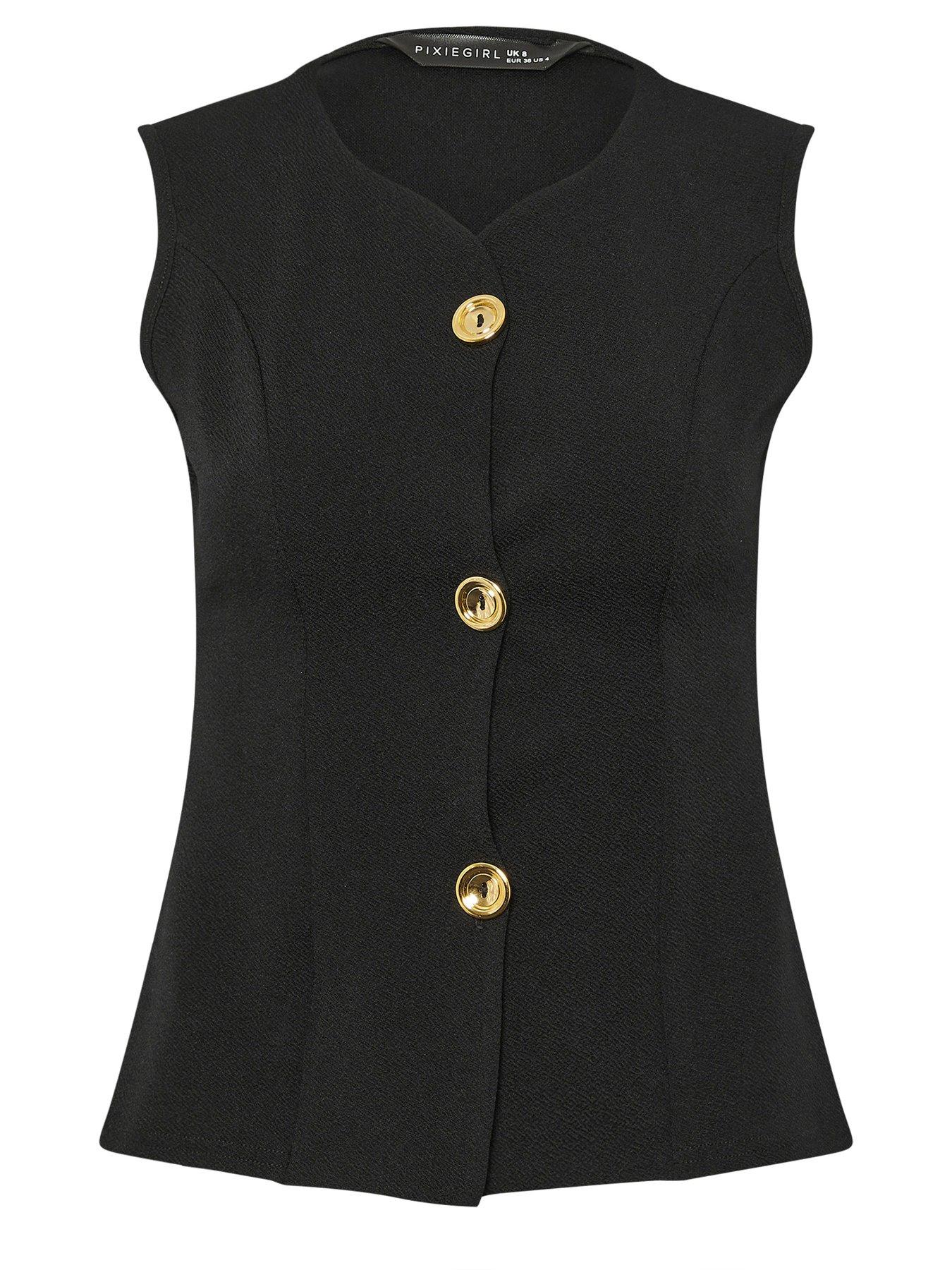  image of pixiegirl-petite-button-sleeveless-top-black