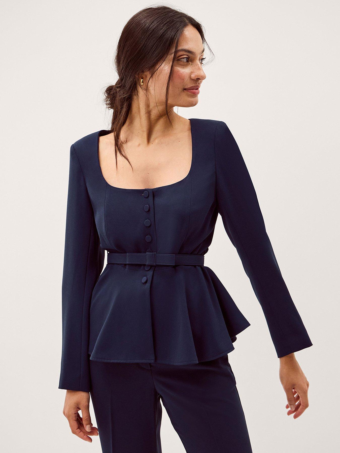 Monsoon Erin Peplum Jacket - Navy