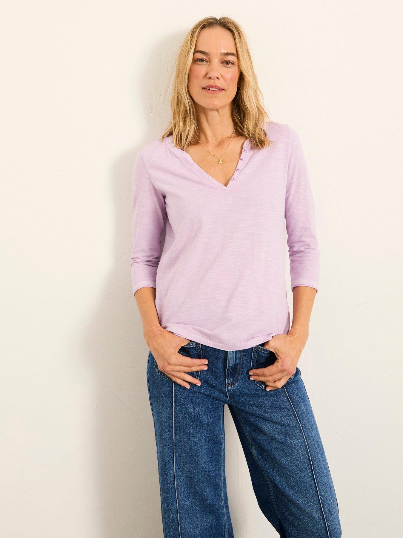 FatFace Aster 3/4 Sleeve T Shirt - Lilac Purple