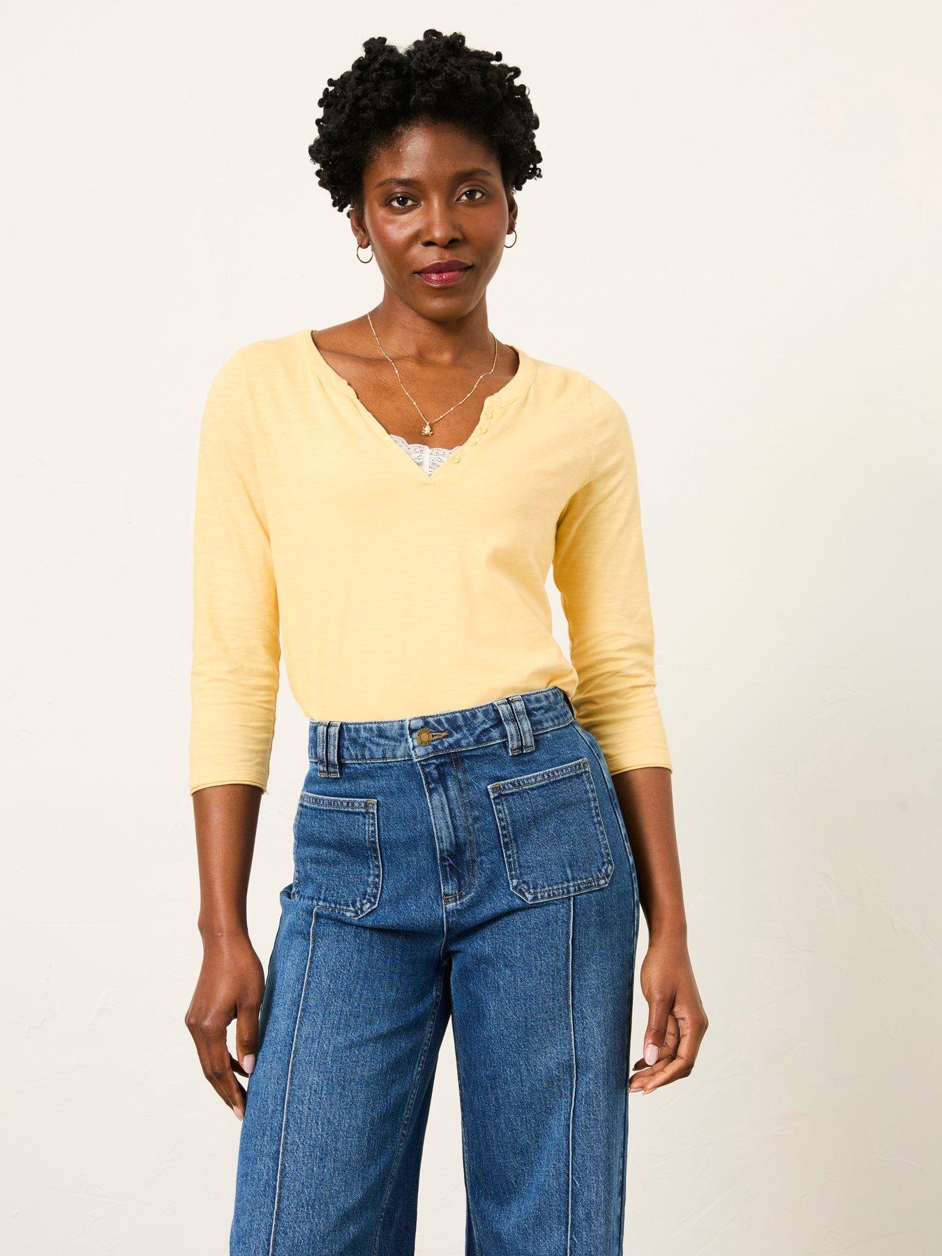 FatFace Aster 3/4 Sleeve T-Shirt - Yellow