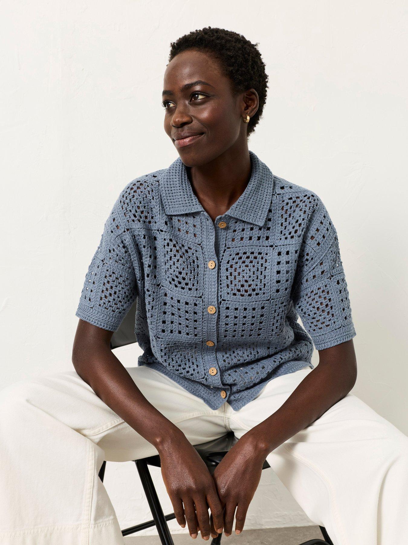 Image 1 of 7 of FatFace Astrid Crochet Shirt - Blue