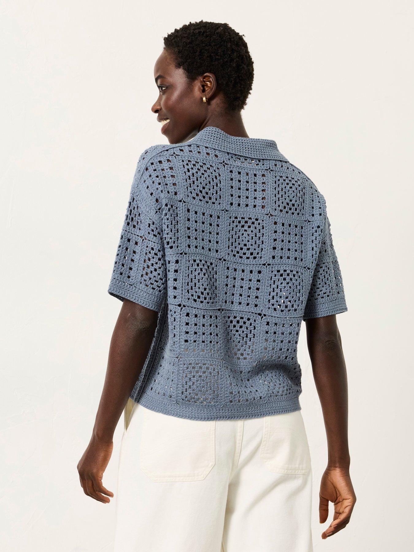 Image 2 of 7 of FatFace Astrid Crochet Shirt - Blue