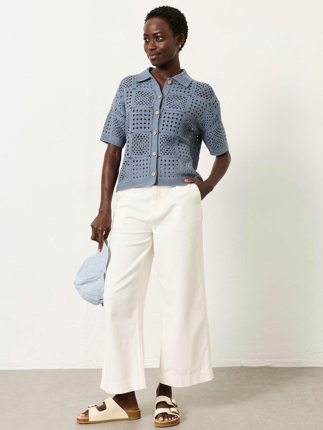 Image 3 of 7 of FatFace Astrid Crochet Shirt - Blue