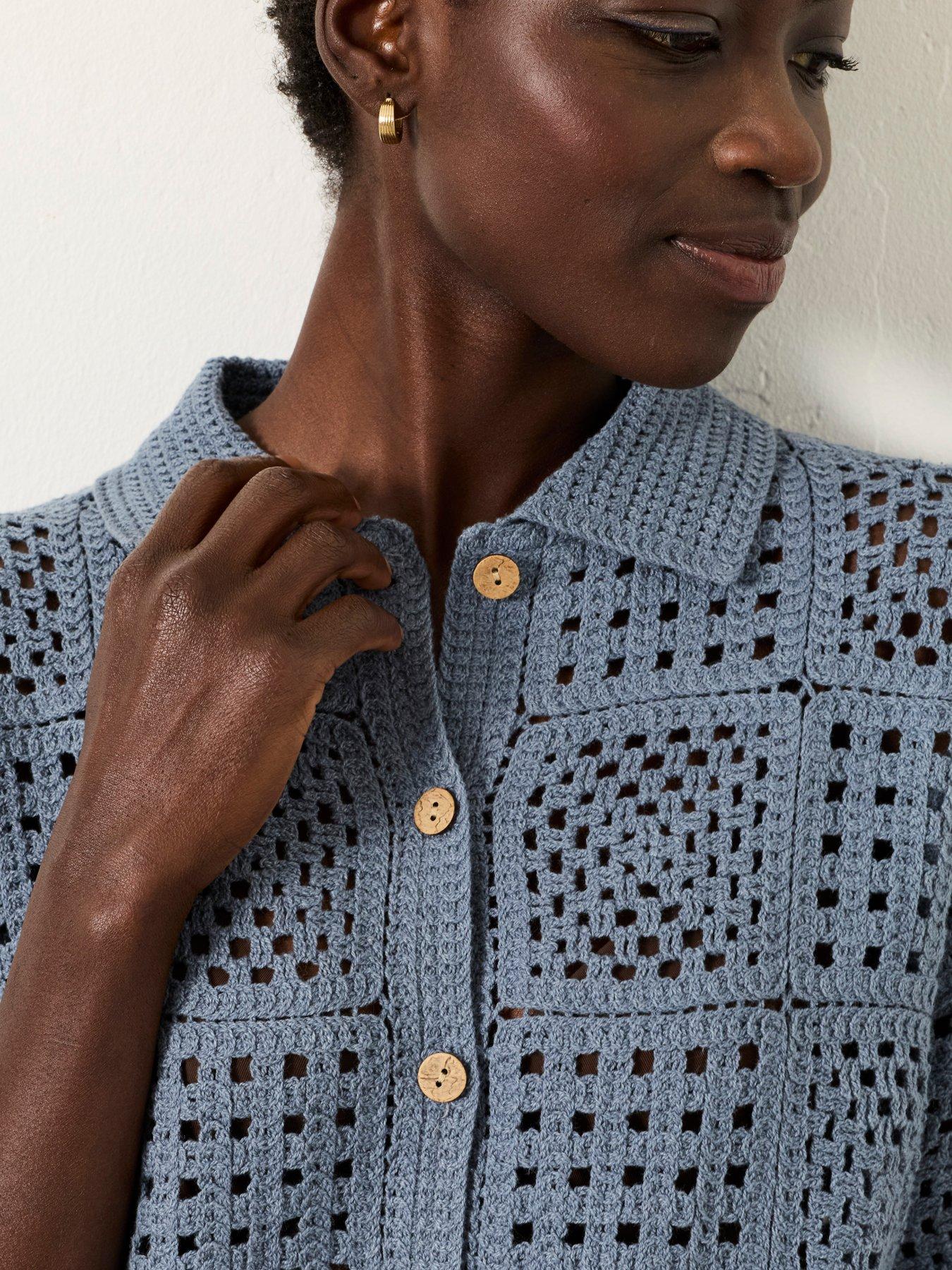 Image 4 of 7 of FatFace Astrid Crochet Shirt - Blue