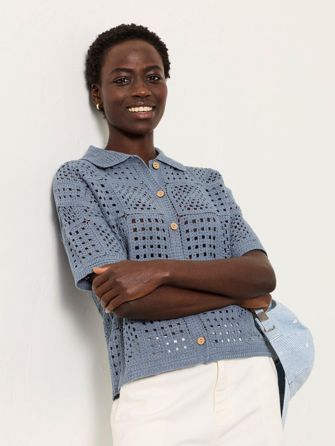 Image 5 of 7 of FatFace Astrid Crochet Shirt - Blue