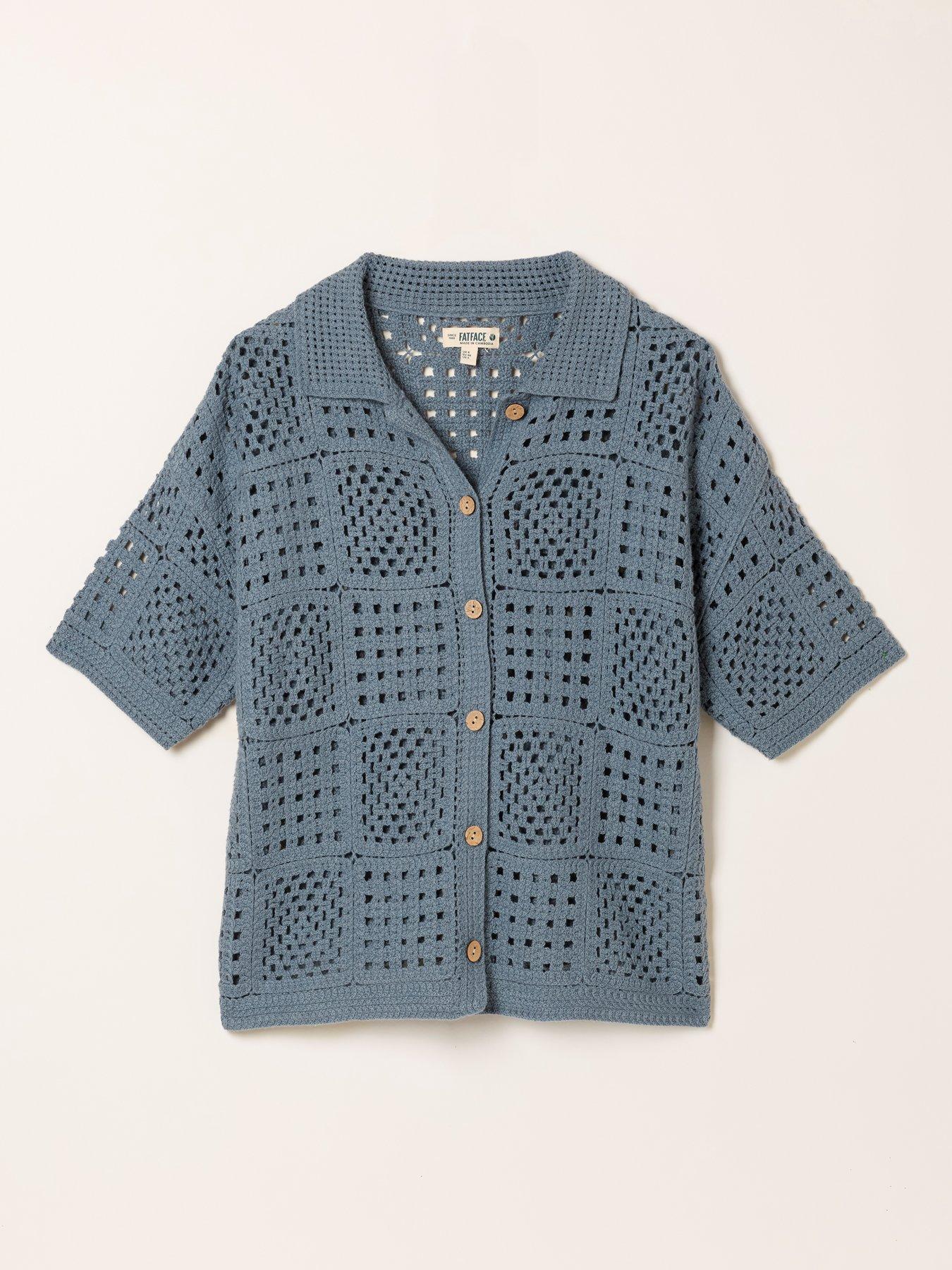 Image 7 of 7 of FatFace Astrid Crochet Shirt - Blue