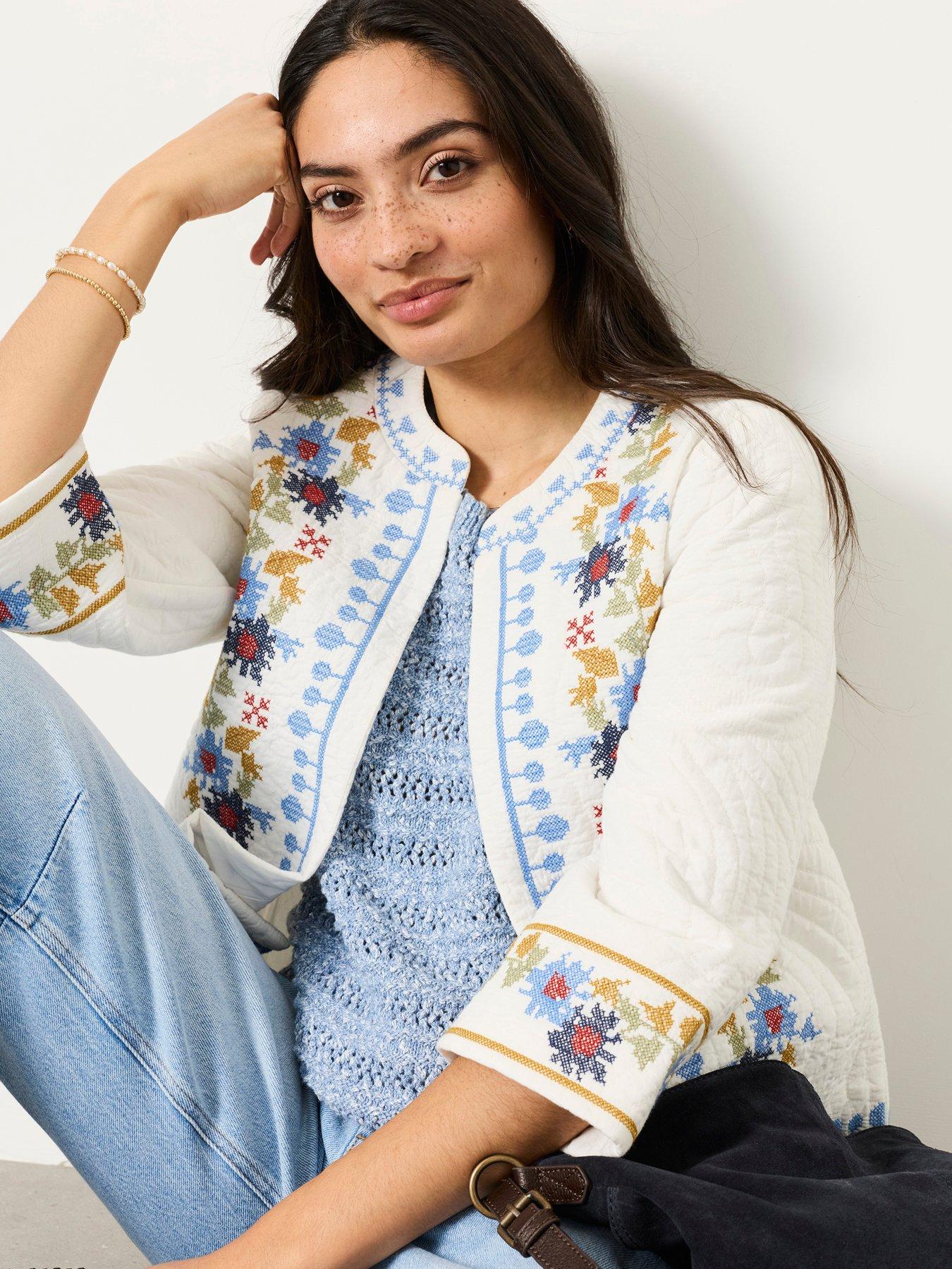 FatFace Embroidered Jacket - White