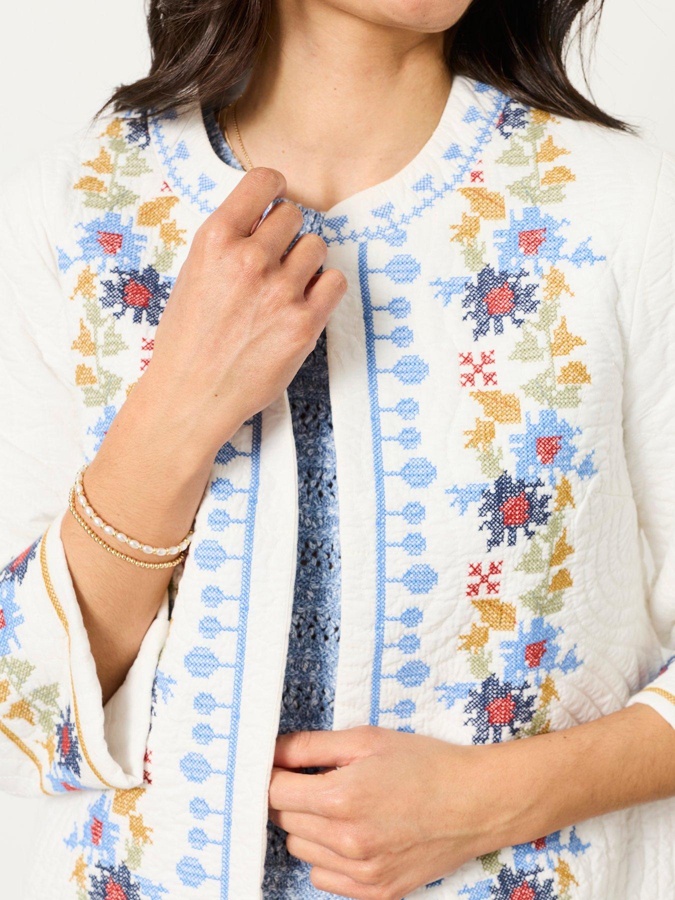 Image 4 of 6 of FatFace Embroidered Jacket - White