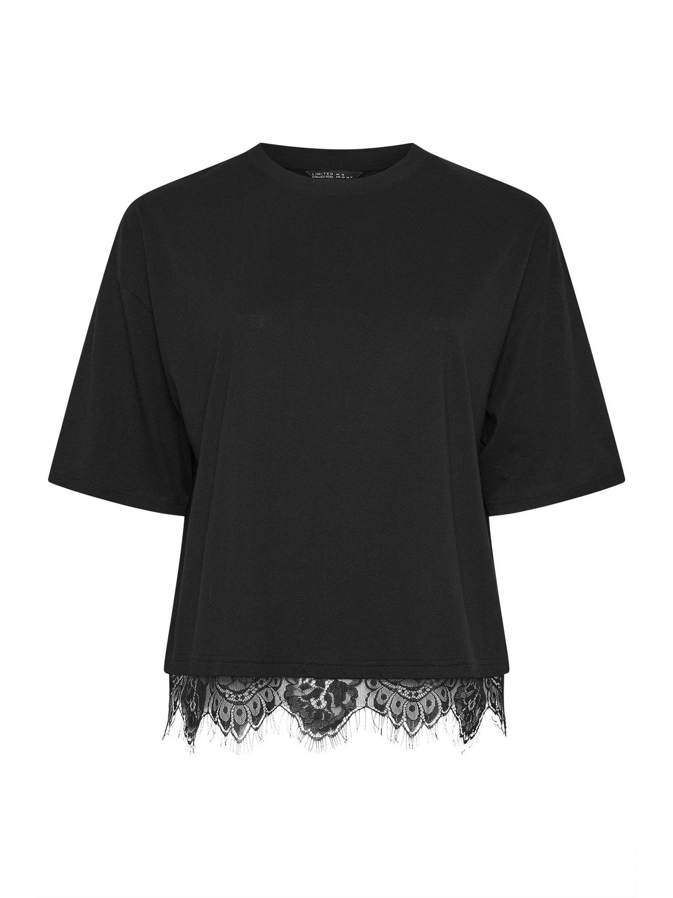 Image 5 of 5 of Yours Curve Lace Hem Top - Black