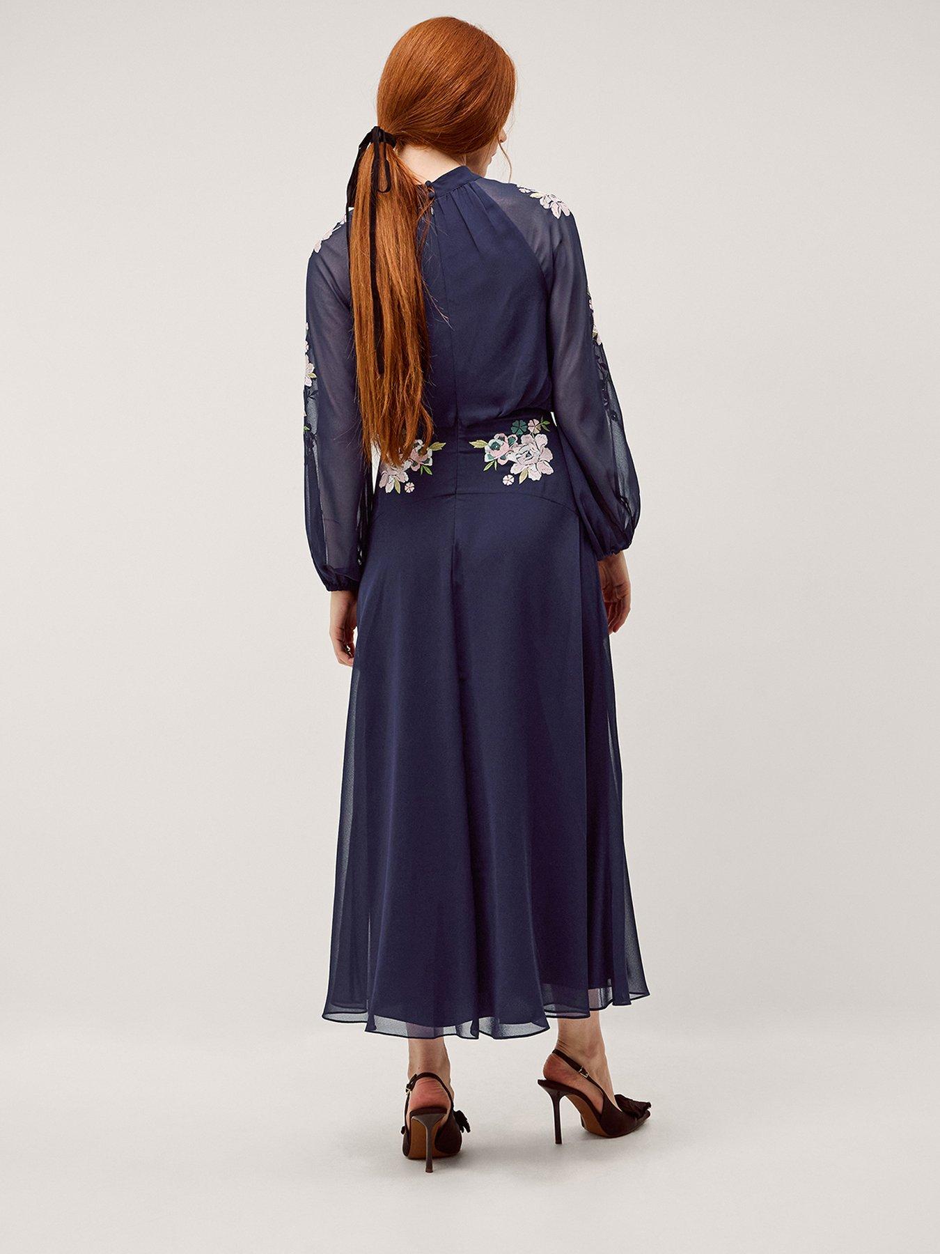 Monsoon Annika Embroidered Midi Dress - Navy | Littlewoods