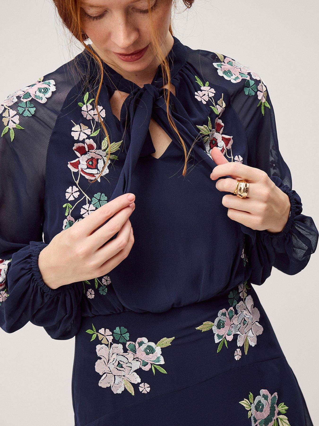 Monsoon Annika Embroidered Midi Dress - Navy | Littlewoods