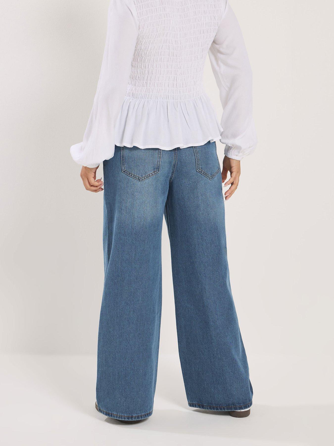 Image 2 of 4 of PixieGirl Petite Plait Pocket Wide Leg Jeans