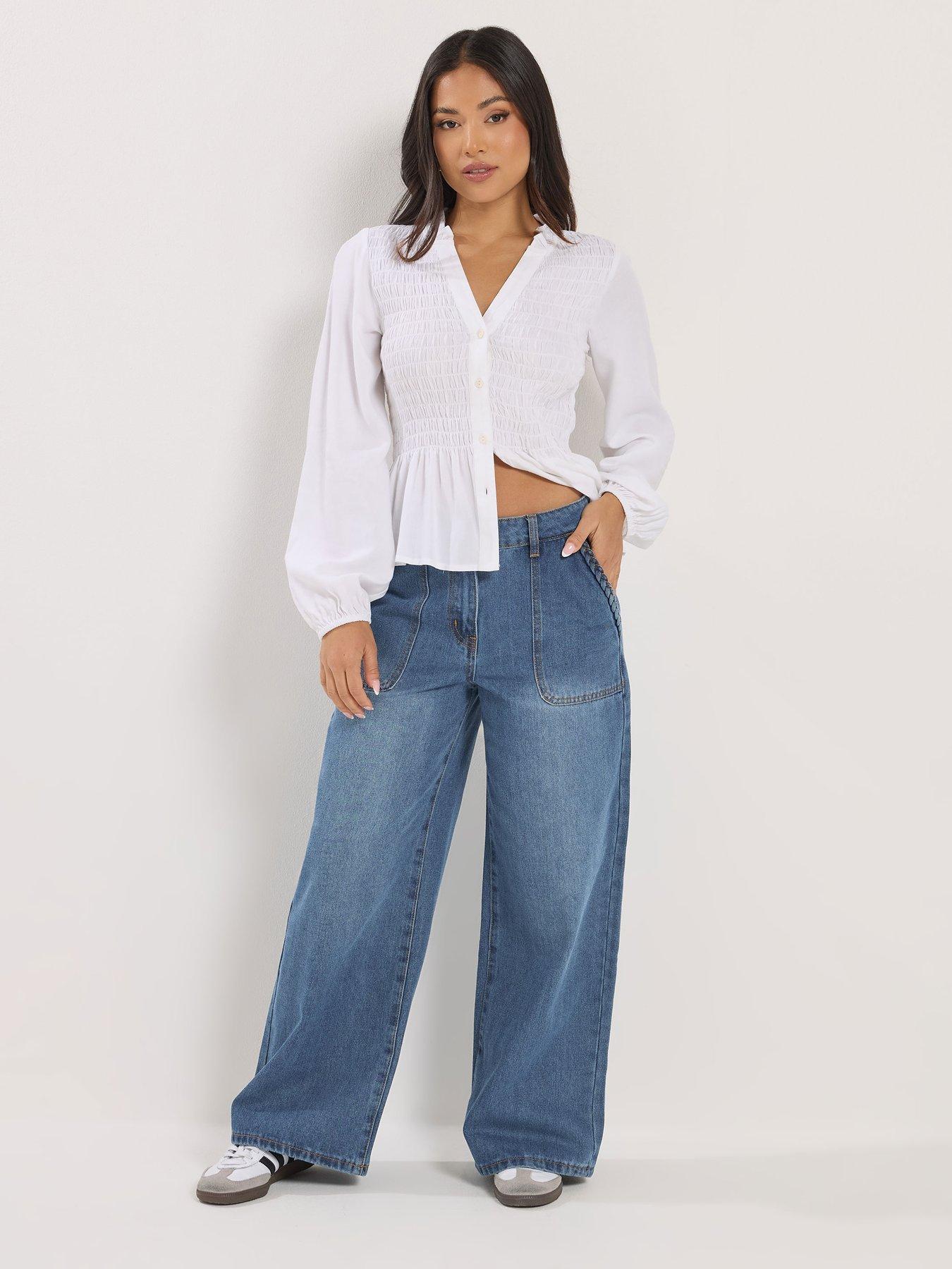 Image 3 of 4 of PixieGirl Petite Plait Pocket Wide Leg Jeans
