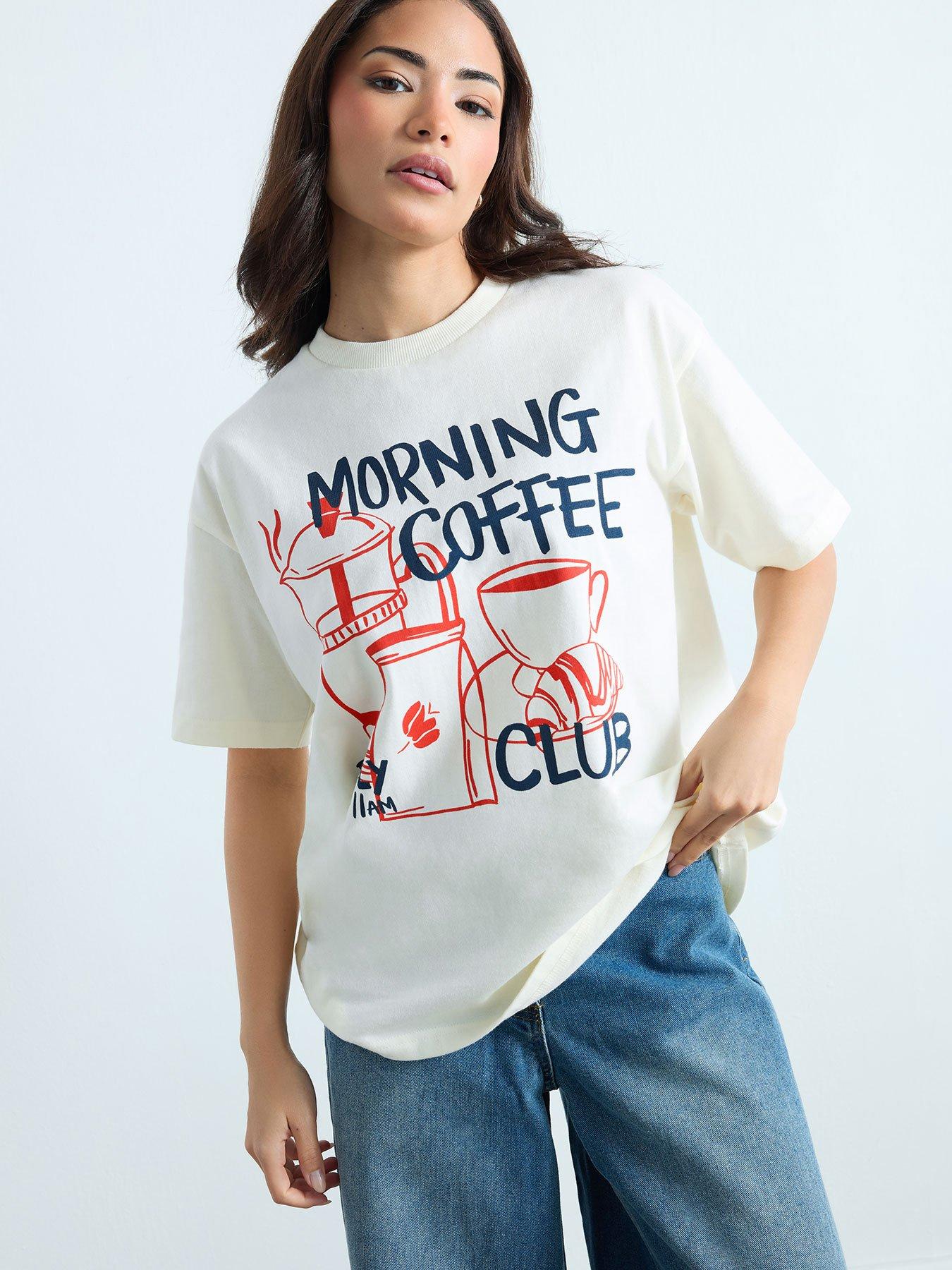 PixieGirl Petite 'Coffee Club' Oversized T-Shirt