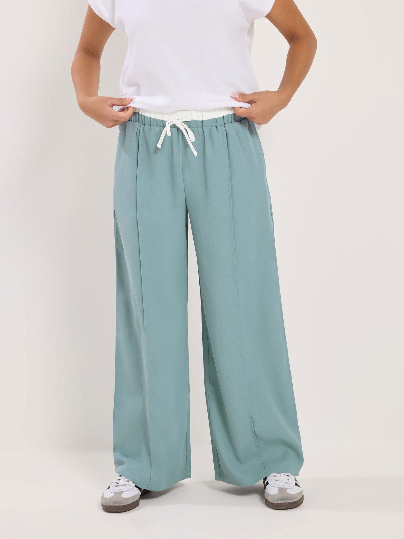 PixieGirl Petite Contrast Waist Pintuck Wide Leg Trousers
