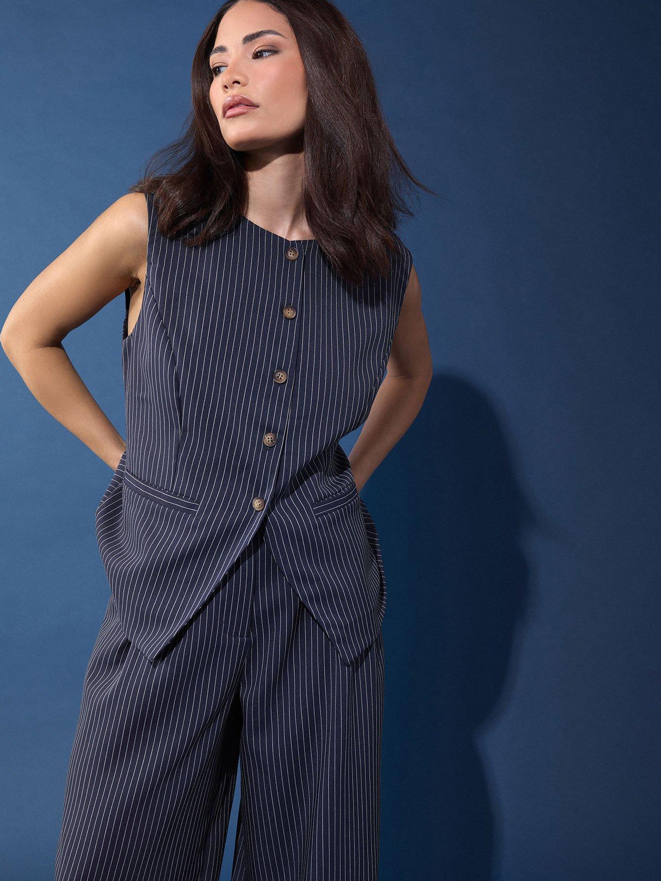front image of pixiegirl-petite-pinstripe-high-neck-waistcoat