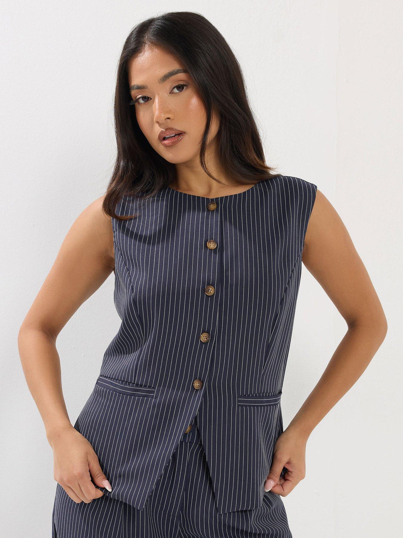  image of pixiegirl-petite-pinstripe-high-neck-waistcoat