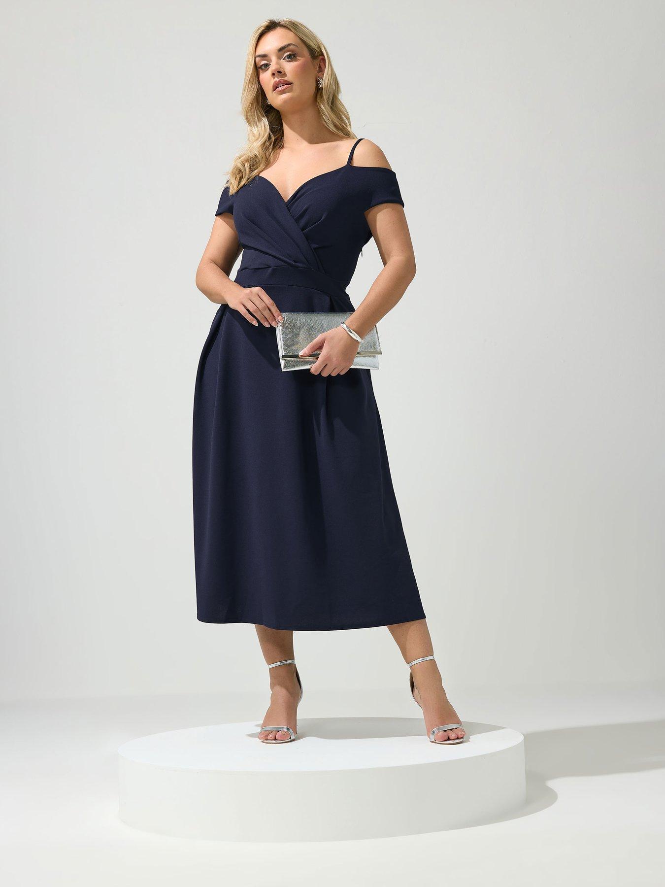 Yours Curve Pleat Cold Shoulder Skater Dress
