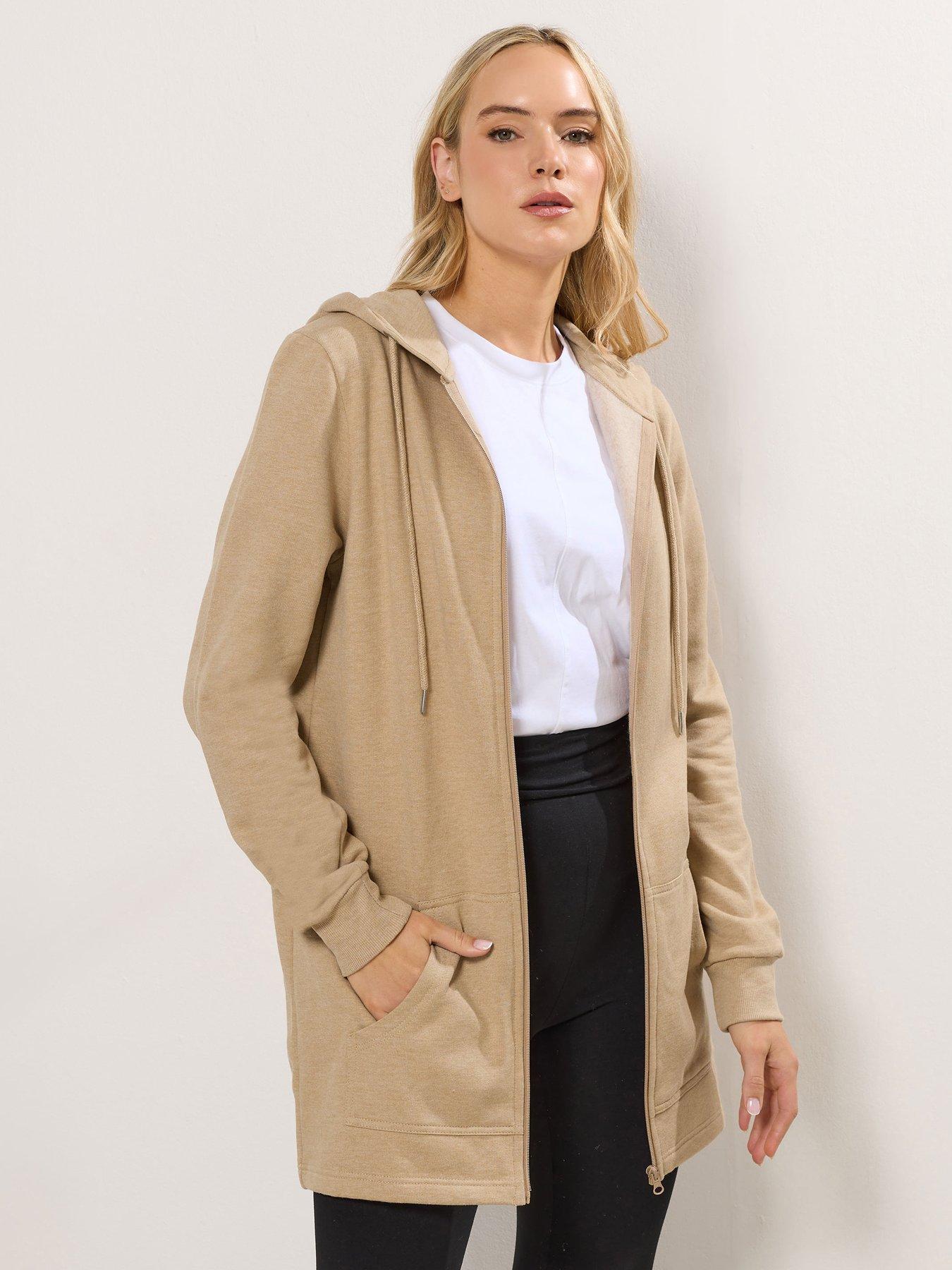 Long Tall Sally Longline Zip Through Hoodie - Cream
