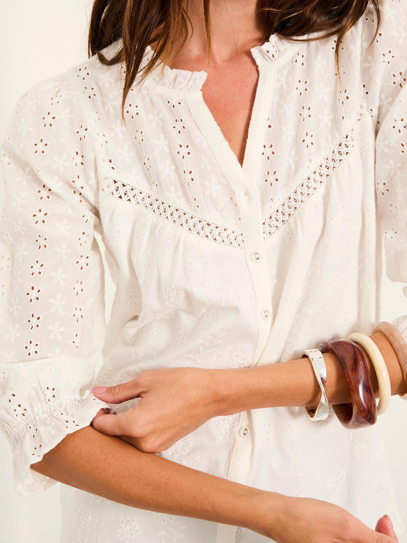 Image 4 of 5 of FatFace Claire Broderie Top - Ivory